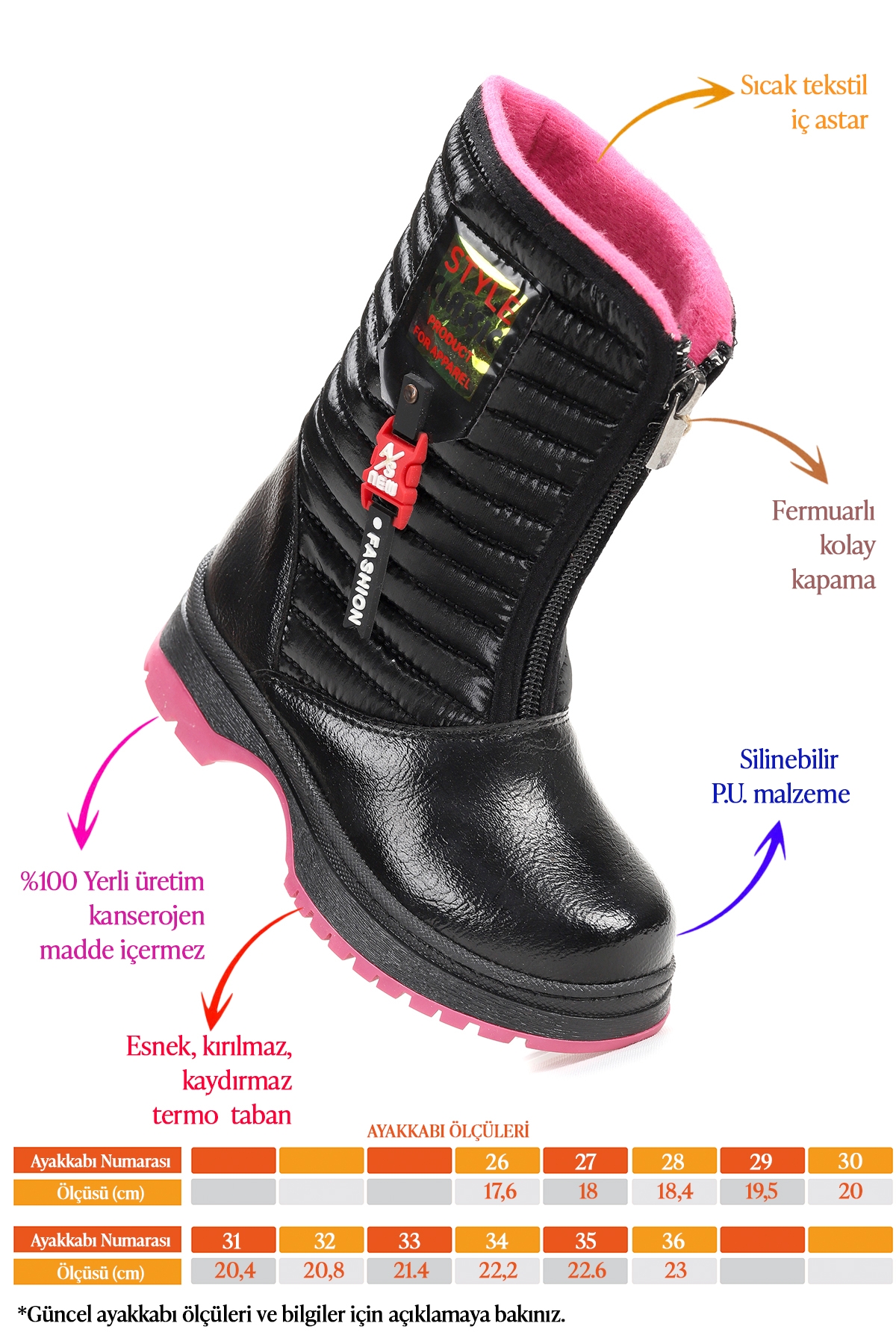 Mesan Çatlak Fermuarlı Günlük Kız Çocuk Bot Ayakkabı Siyah - Görsel 3