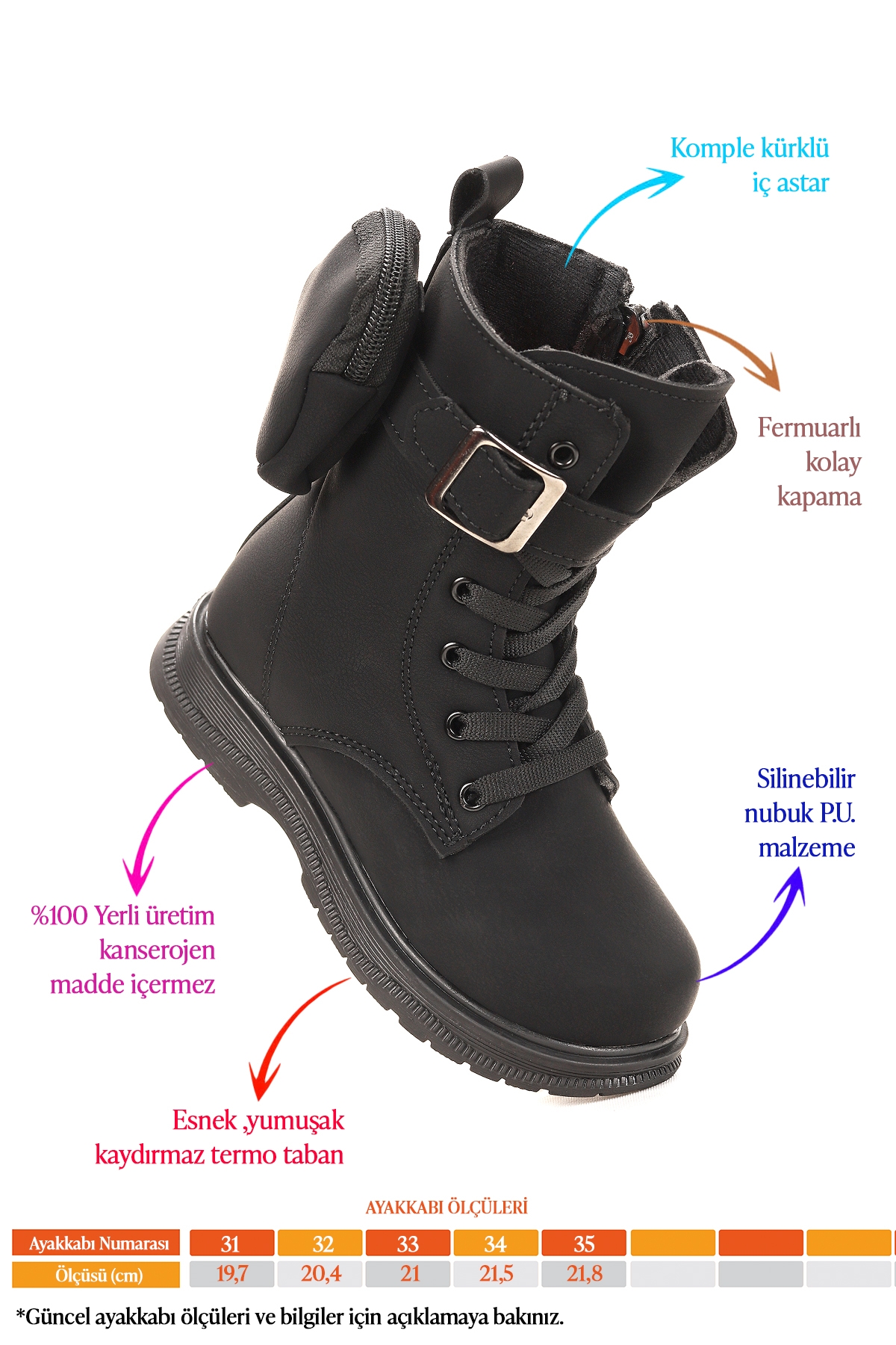 Cloudia Zmrt Fermuarlı Cepli Günlük Kız Çocuk Bot Ayakkabı Siyah - Görsel 3