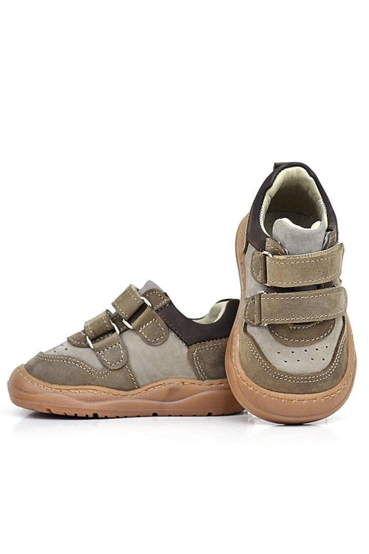 Schaggy Hakiki Deri Kum Gri Bebek Spor Ayakkabı - Görsel 8