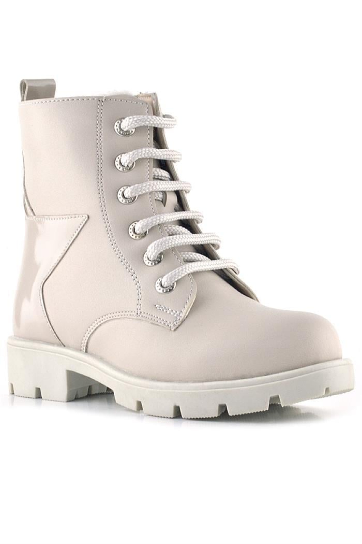 Krem Yıldız Detaylı Bağcıklı Fermuarlı Kız Çocuk Bot - Görsel 3