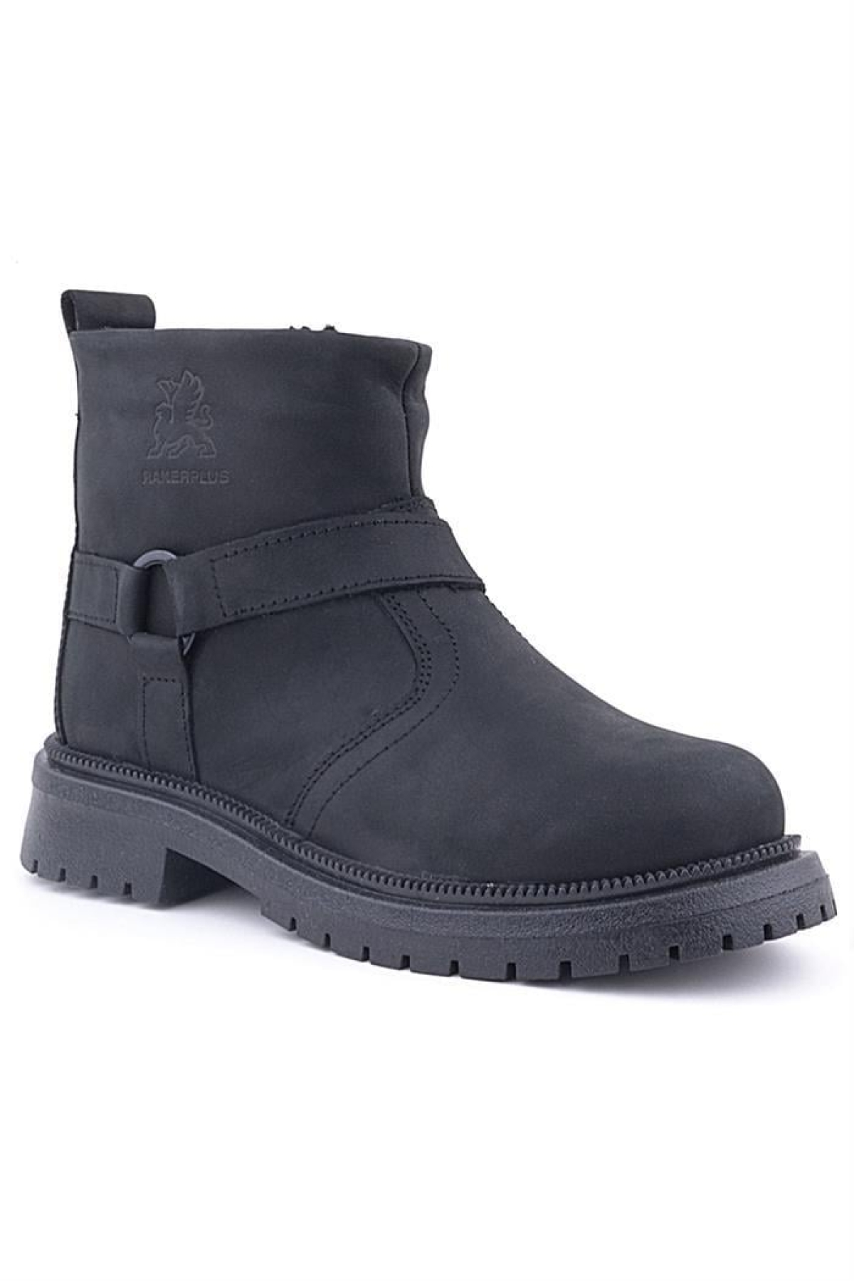 Gerçek Kürklü Hakiki Deri Siyah Nubuk Fermuarlı Çocuk Bot - Görsel 2