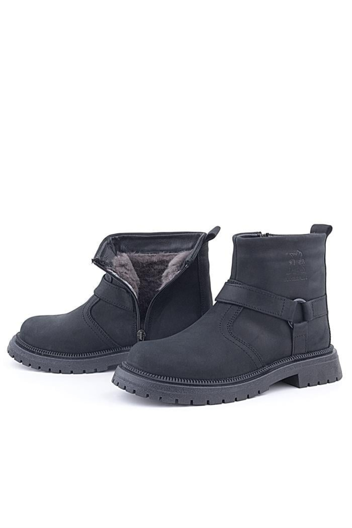 Gerçek Kürklü Hakiki Deri Siyah Nubuk Fermuarlı Çocuk Bot - Görsel 7
