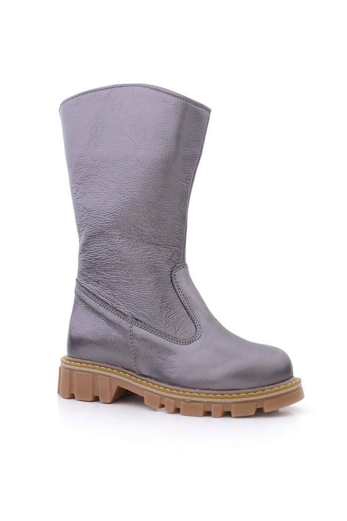 Hakiki Deri Platin Fermuarlı Uzun Kız Çocuk Çizme - Görsel 3