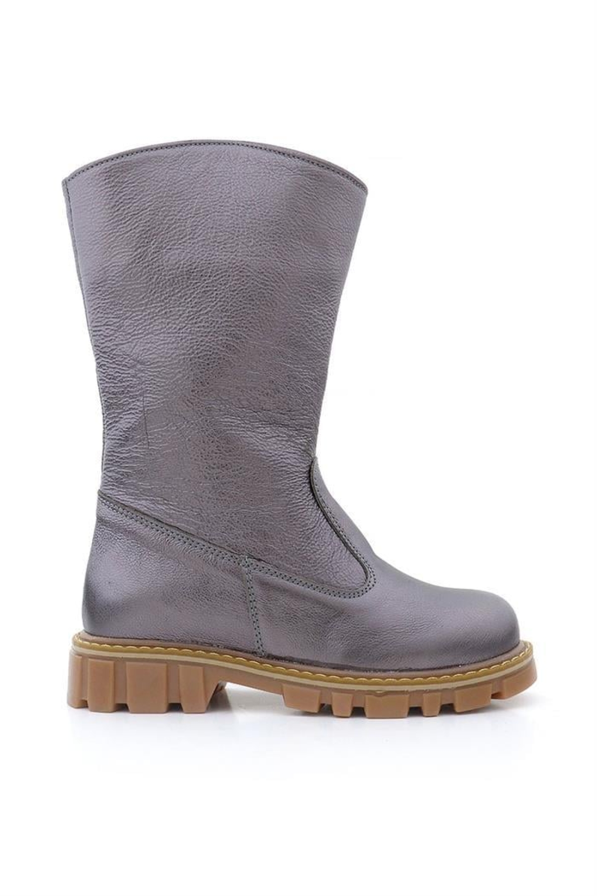 Hakiki Deri Platin Fermuarlı Uzun Kız Çocuk Çizme - Görsel 4