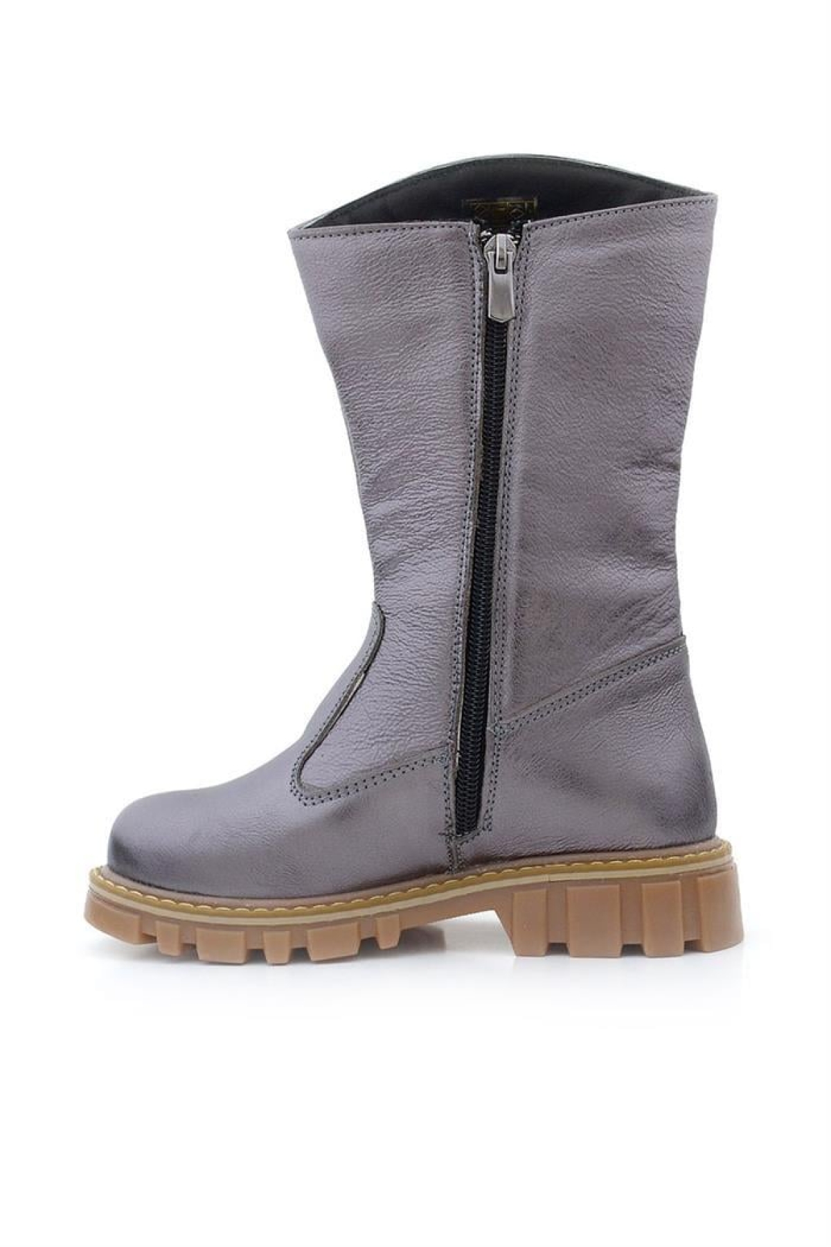 Hakiki Deri Platin Fermuarlı Uzun Kız Çocuk Çizme - Görsel 6