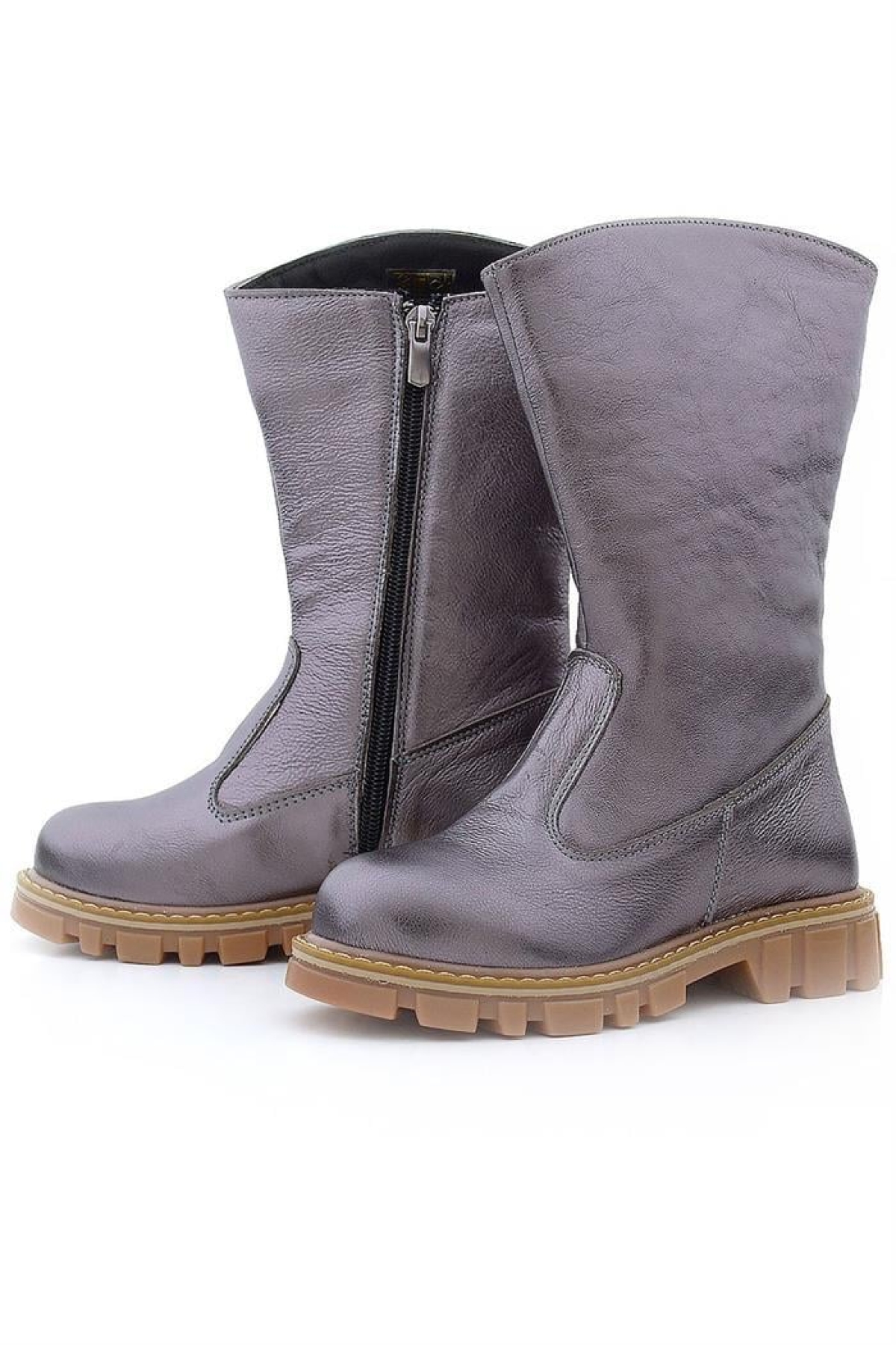 Hakiki Deri Platin Fermuarlı Uzun Kız Çocuk Çizme - Görsel 7