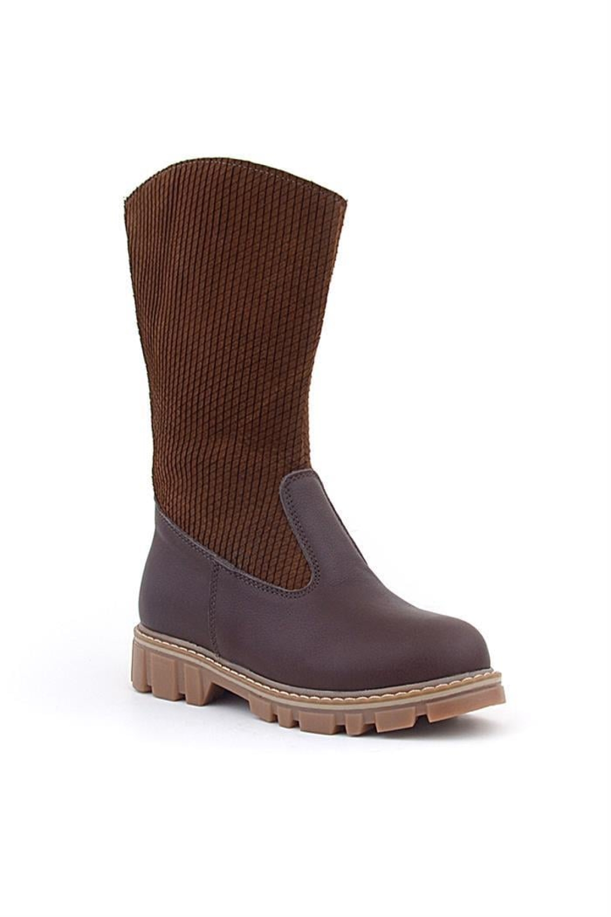 Hakiki Deri Taba Kahve Fermuarlı Uzun Kız Çocuk Çizme - Görsel 2