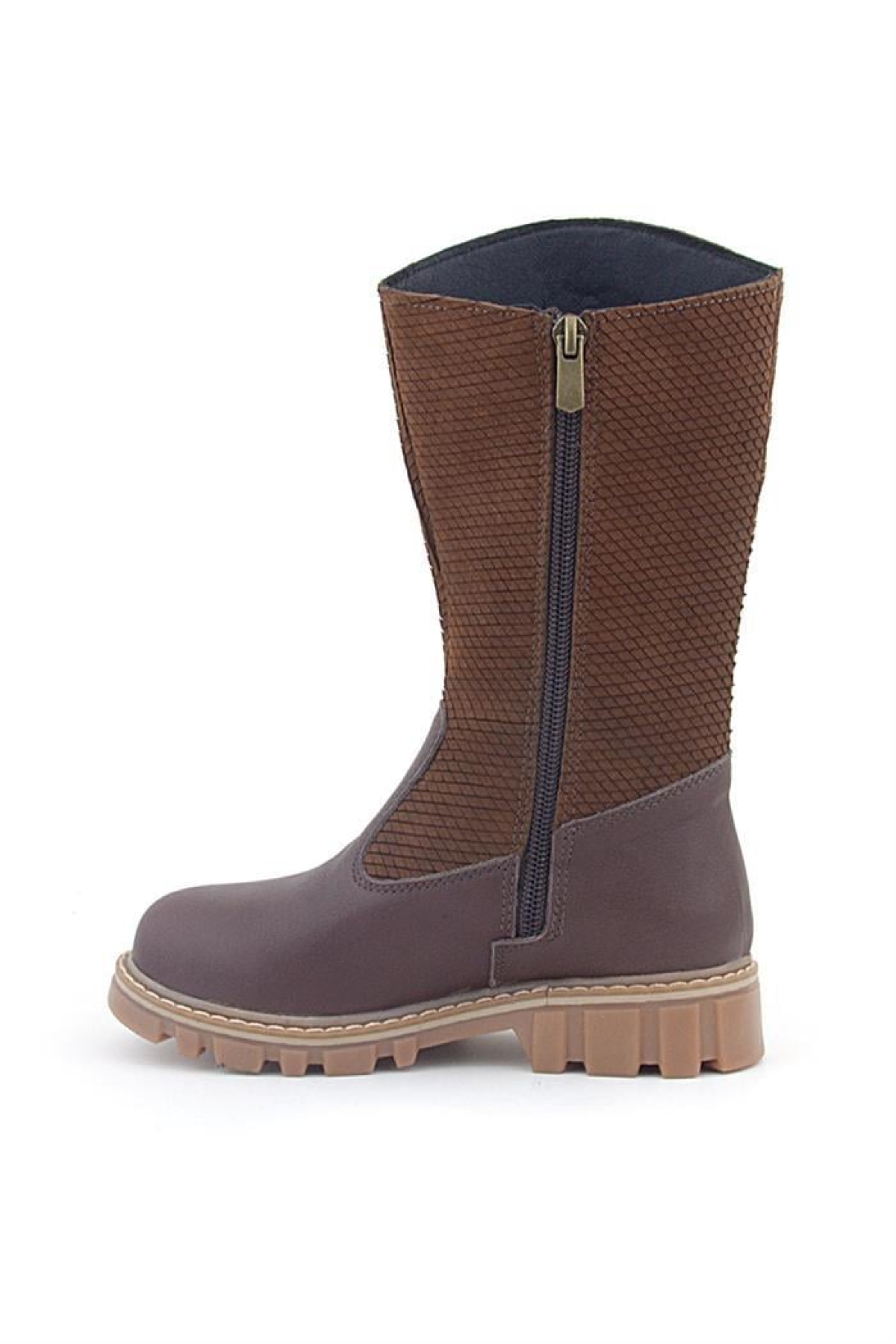 Hakiki Deri Taba Kahve Fermuarlı Uzun Kız Çocuk Çizme - Görsel 5