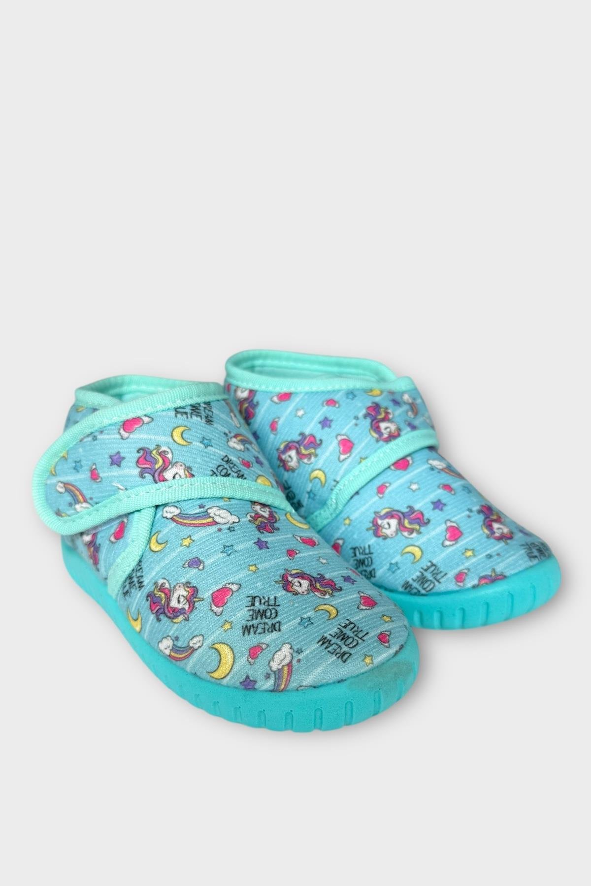 Tematik Cırtlı Çocuk Panduf Okul Kreş Ev Ayakkabısı Kaydırmaz Taban YEŞİL - Görsel 4