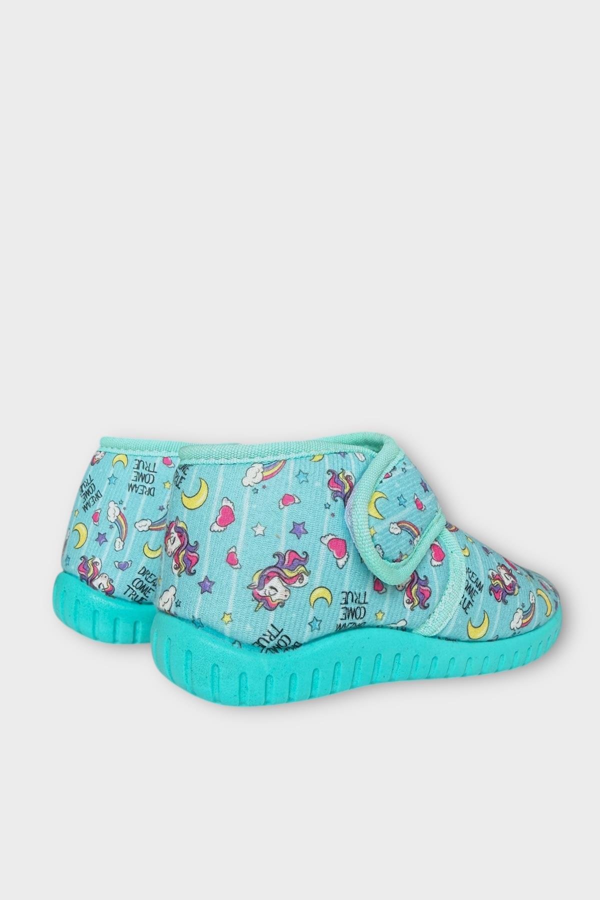 Tematik Cırtlı Çocuk Panduf Okul Kreş Ev Ayakkabısı Kaydırmaz Taban YEŞİL - Görsel 6