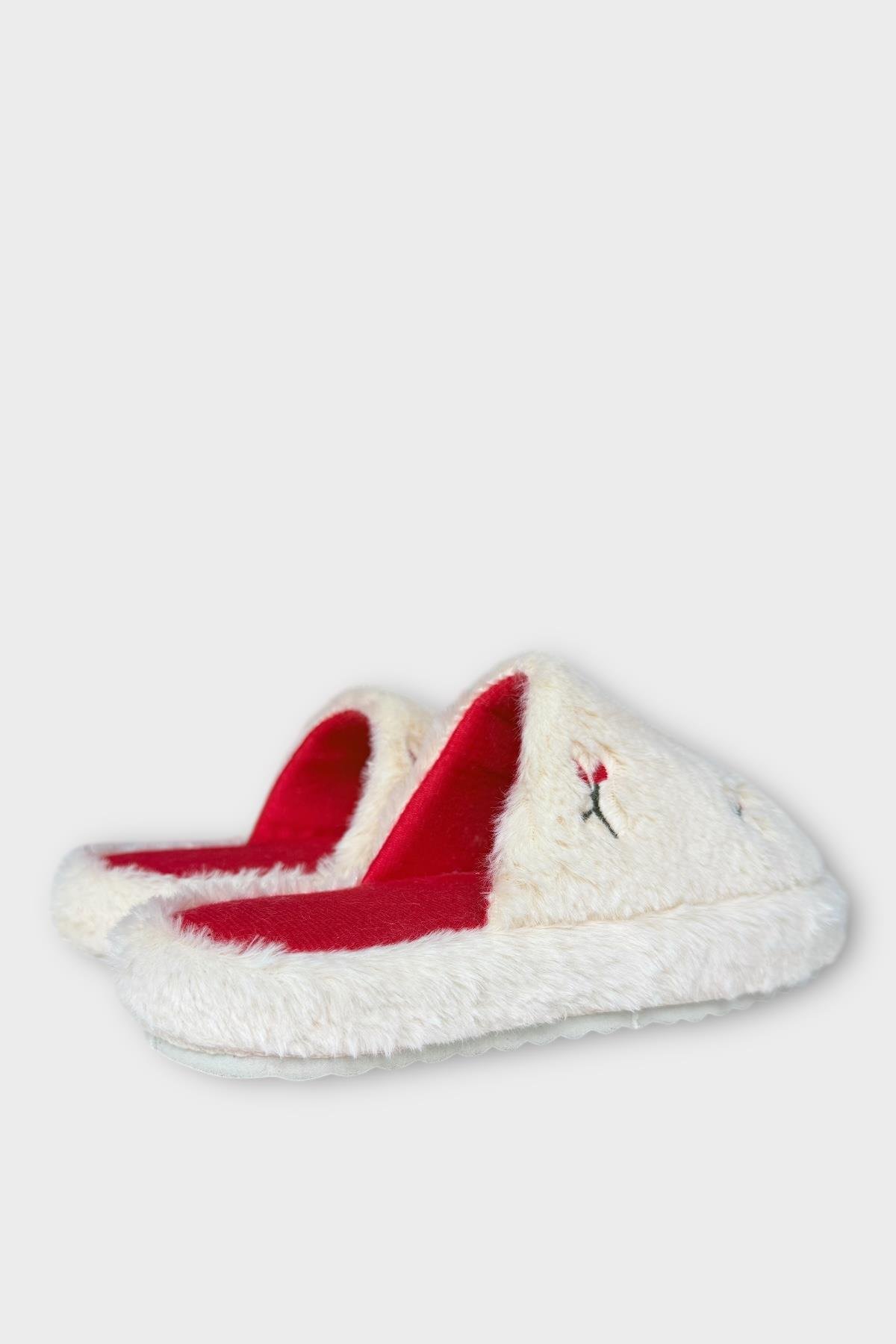 Kadın Pofuduk Nakışlı Ev Terliği Çeyiz Bohça Terliği Valentine's Day BEYAZ - BEYAZ - Görsel 7