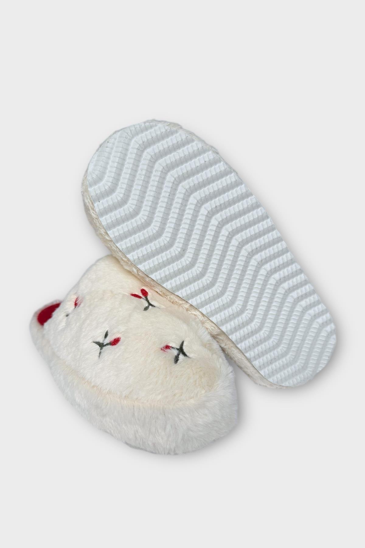 Kadın Pofuduk Nakışlı Ev Terliği Çeyiz Bohça Terliği Valentine's Day BEYAZ - BEYAZ - Görsel 8