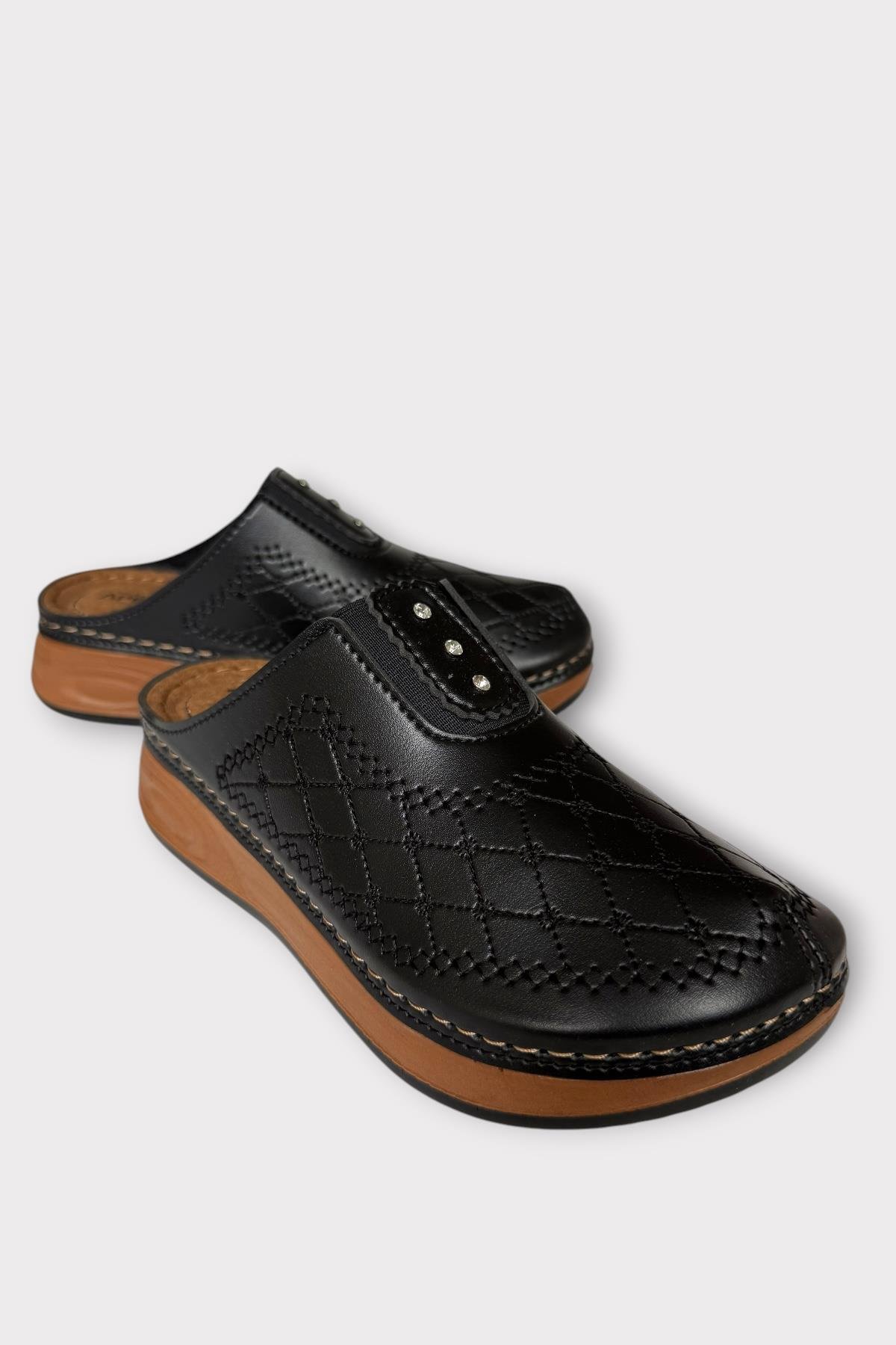 Önü Kapalı Kışlık Ortopedik Günlük Kadın Terlik SİYAH - GÜMÜŞ - Görsel 3