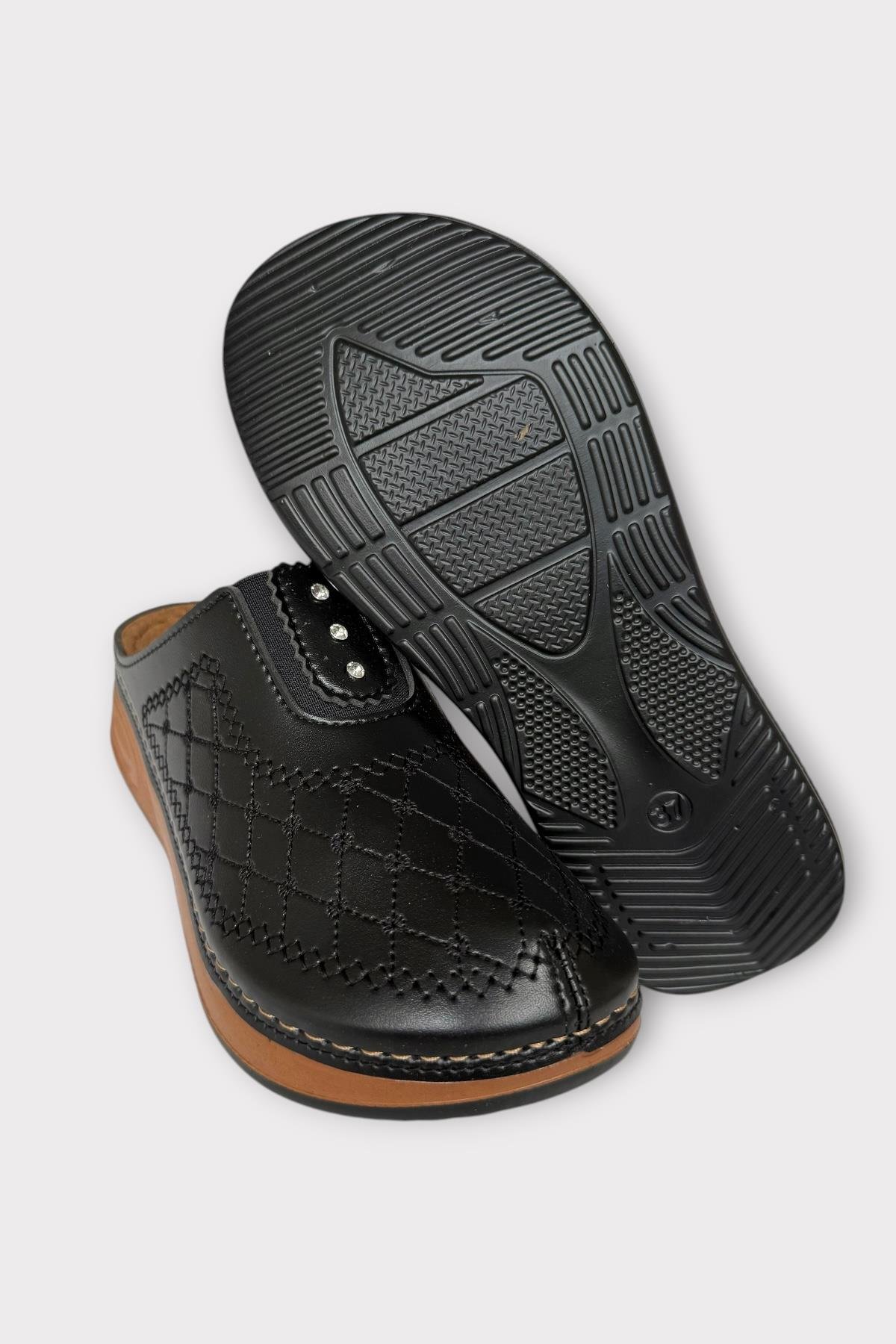 Önü Kapalı Kışlık Ortopedik Günlük Kadın Terlik SİYAH - GÜMÜŞ - Görsel 7