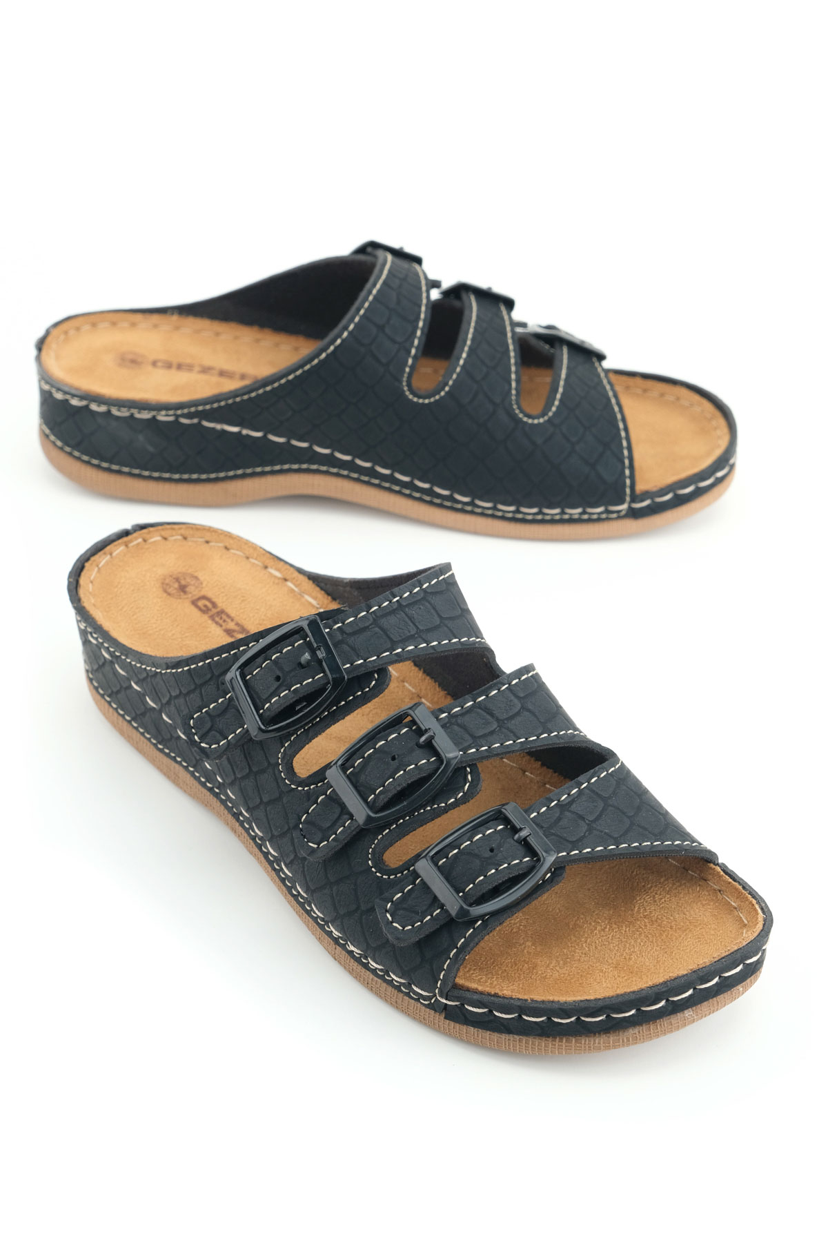 Kadın Yazlık Yüksek Topuk Mikrofiber Rahat Taban Üç Toka Ayarlanabilir Günlük Terlik - Görsel 2