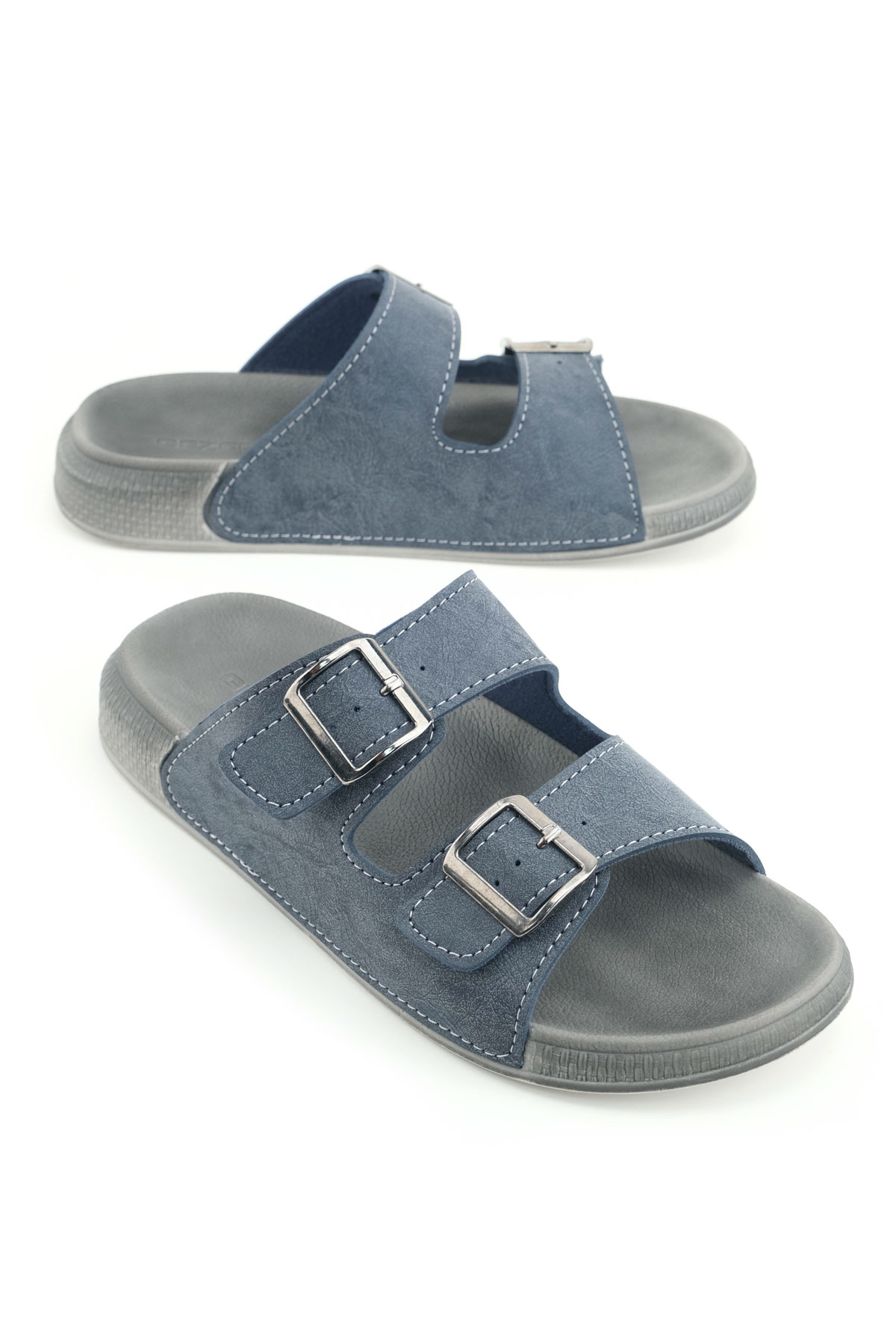 Erkek Yazlık Suni Deri İki Toka Ayarlanabilir Rahat Taban Günlük Terlik - Görsel 2