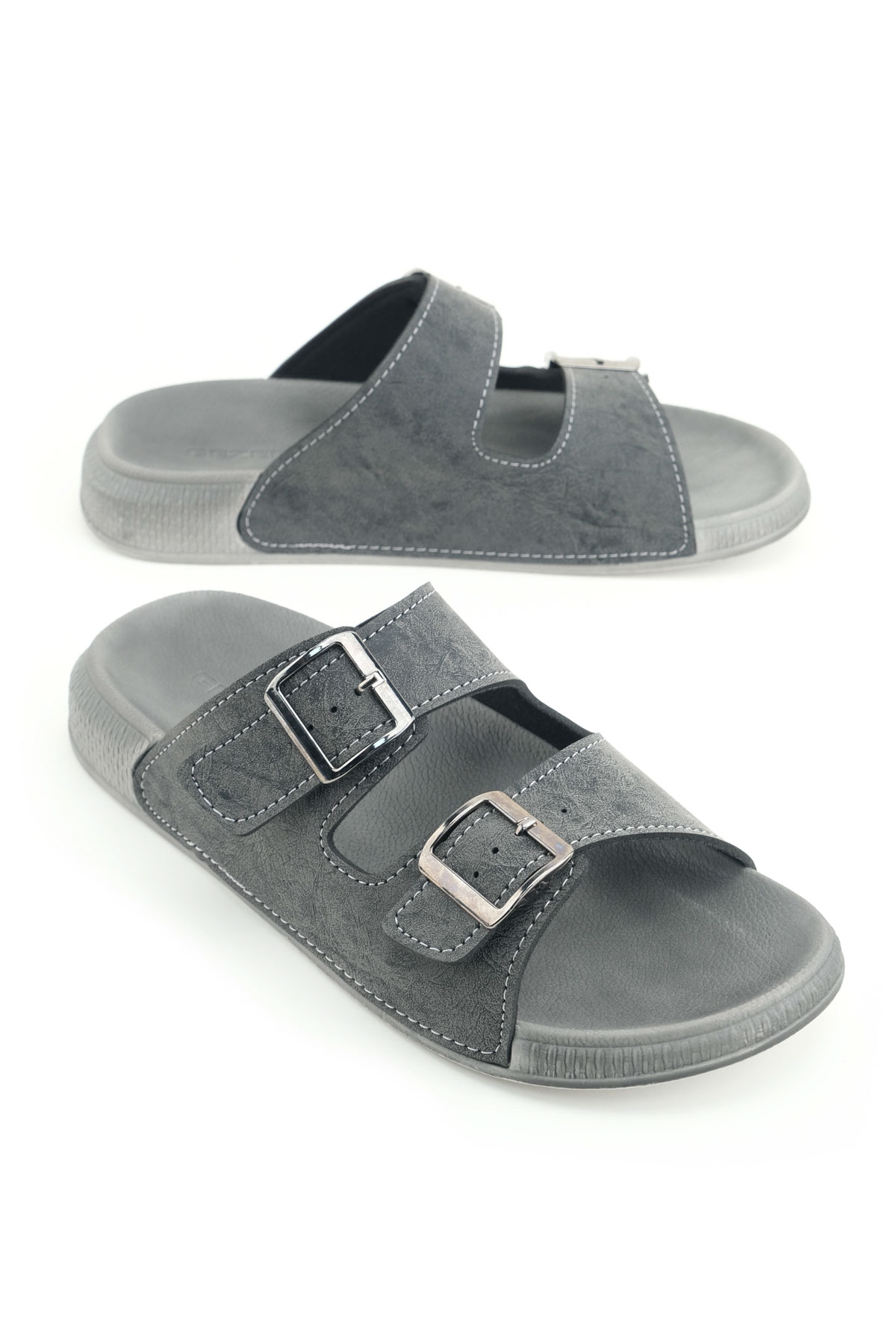 Erkek Yazlık Suni Deri İki Toka Ayarlanabilir Rahat Taban Günlük Terlik - Görsel 2