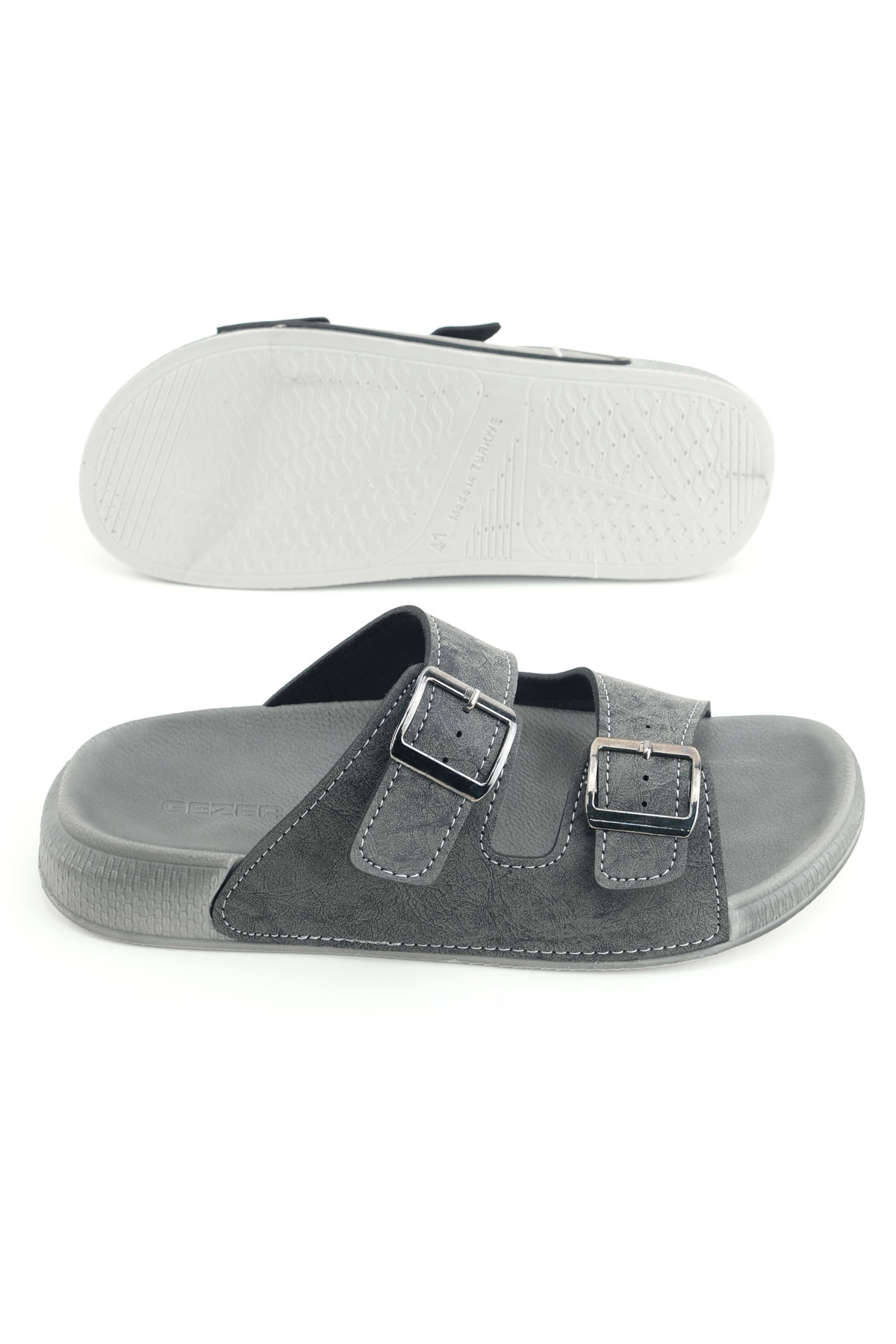 Erkek Yazlık Suni Deri İki Toka Ayarlanabilir Rahat Taban Günlük Terlik - Görsel 6