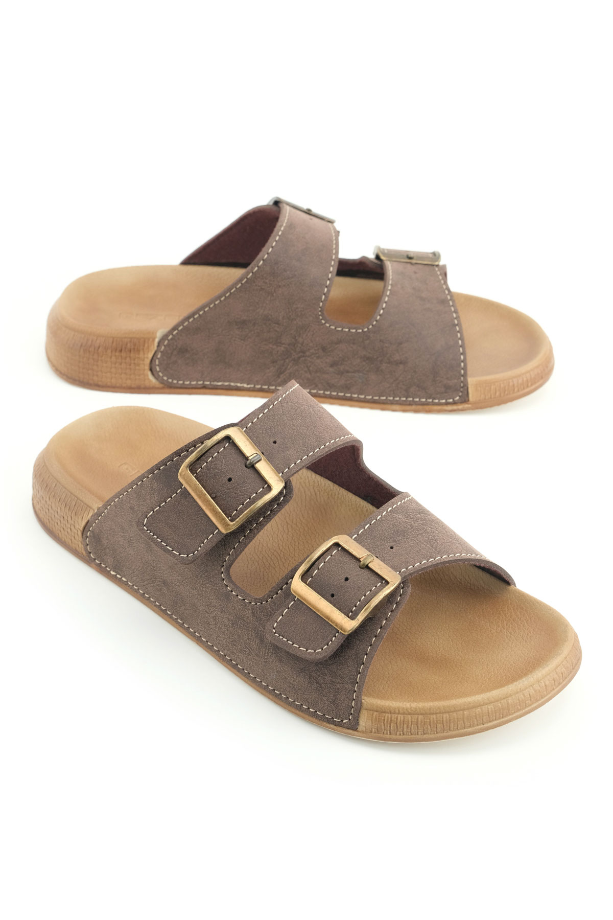 Erkek Yazlık Suni Deri İki Toka Ayarlanabilir Rahat Taban Günlük Terlik - Görsel 2