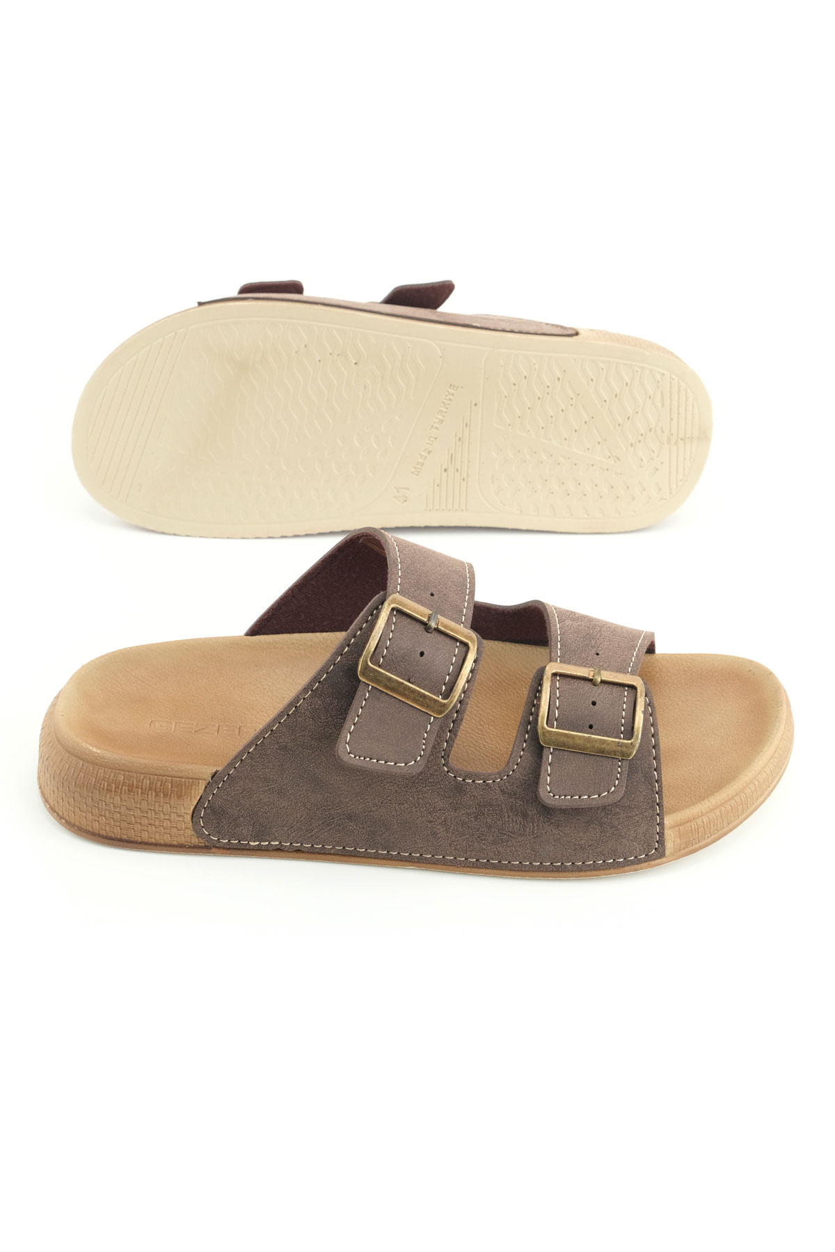 Erkek Yazlık Suni Deri İki Toka Ayarlanabilir Rahat Taban Günlük Terlik - Görsel 6