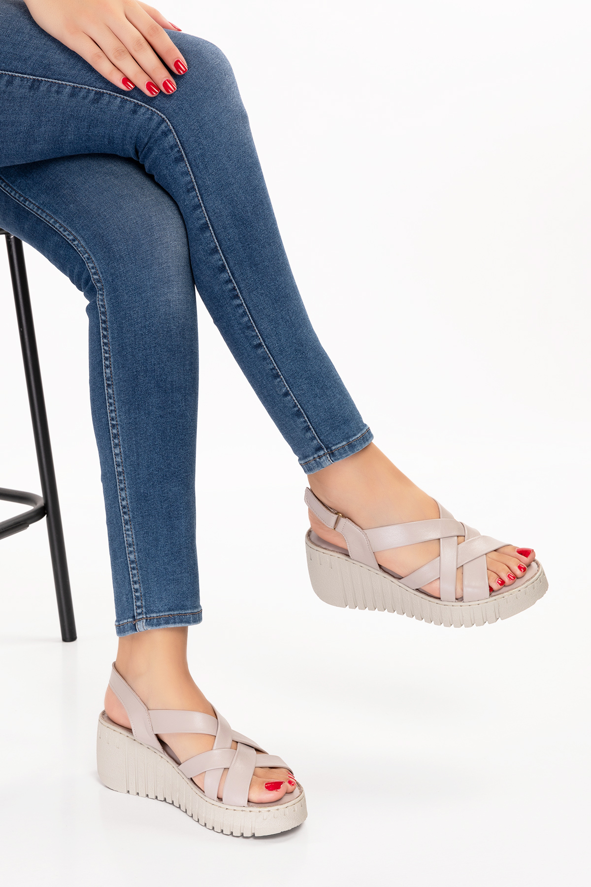 Gondol Hakiki Deri Anatomik Taban Dolgu Topuk Sandalet slt.254 - Görsel 5