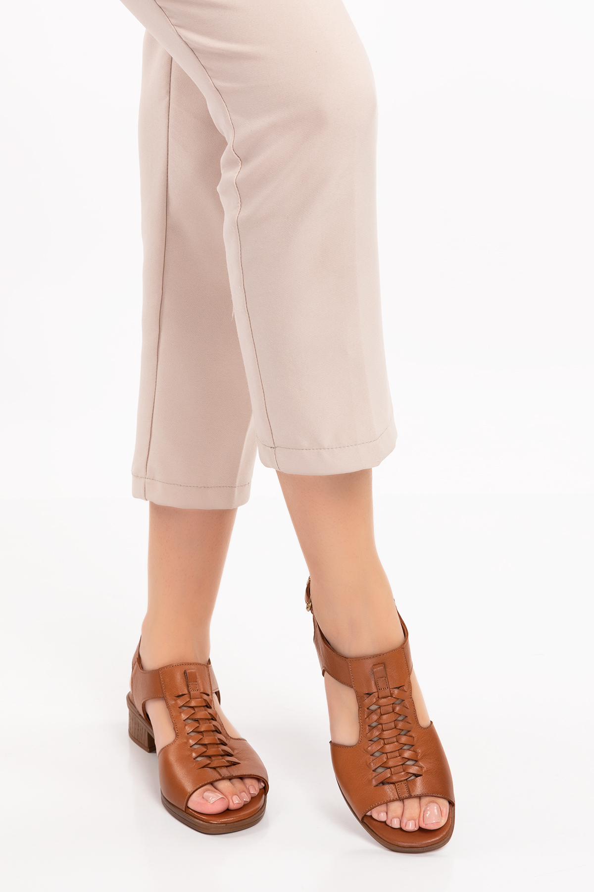 Gondol Hakiki Deri Örgü Topuklu Sandalet İz.6026 - Görsel 5