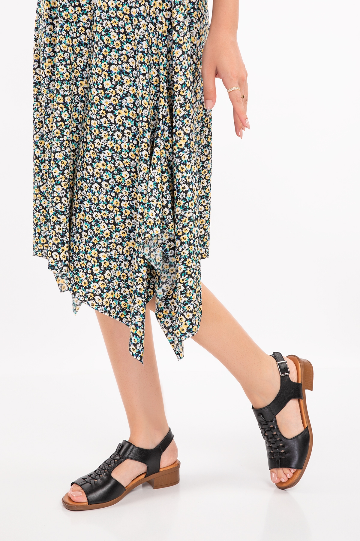 Gondol Hakiki Deri Örgü Topuklu Sandalet İz.6026 - Görsel 4