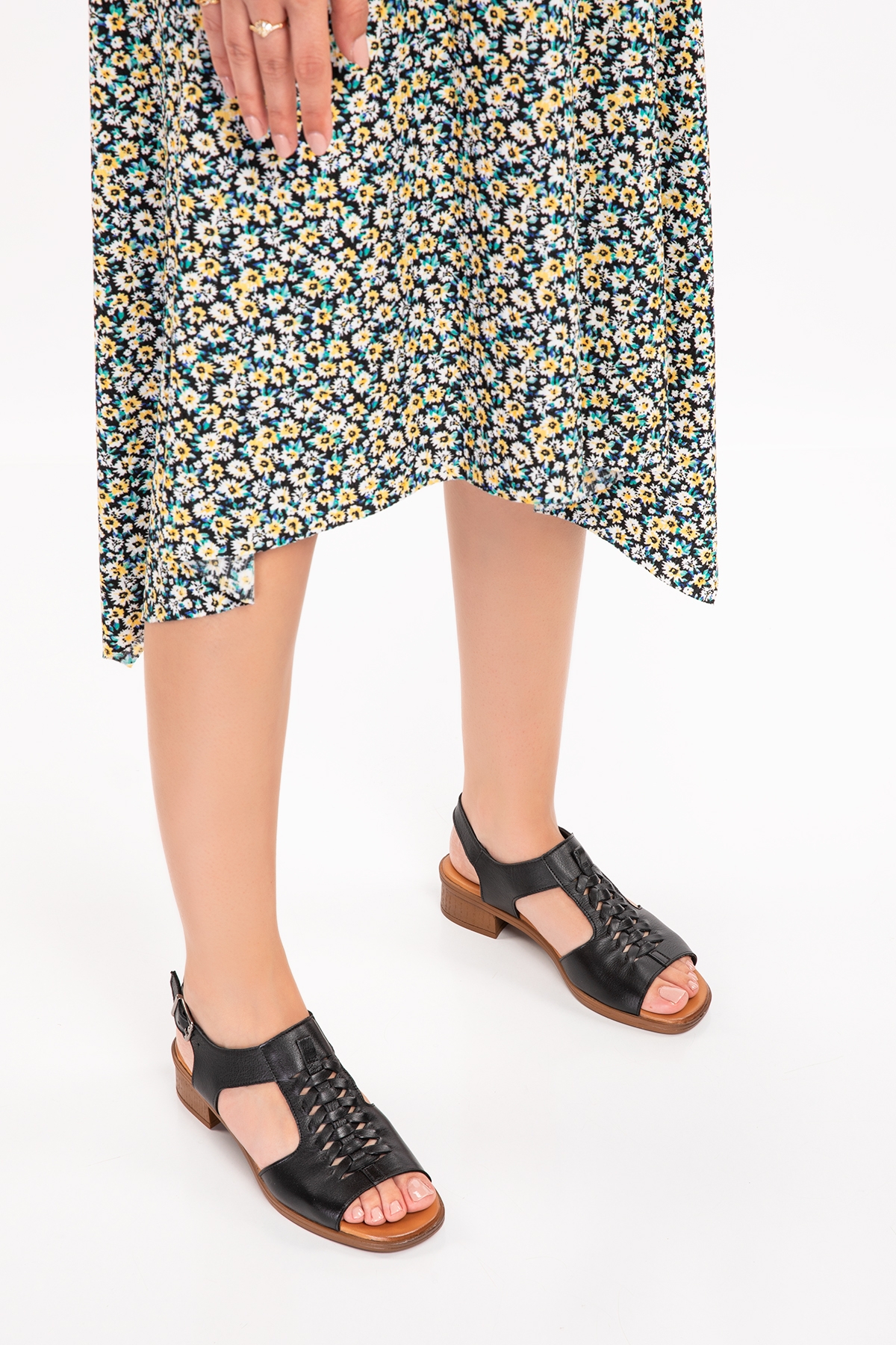 Gondol Hakiki Deri Örgü Topuklu Sandalet İz.6026 - Görsel 6