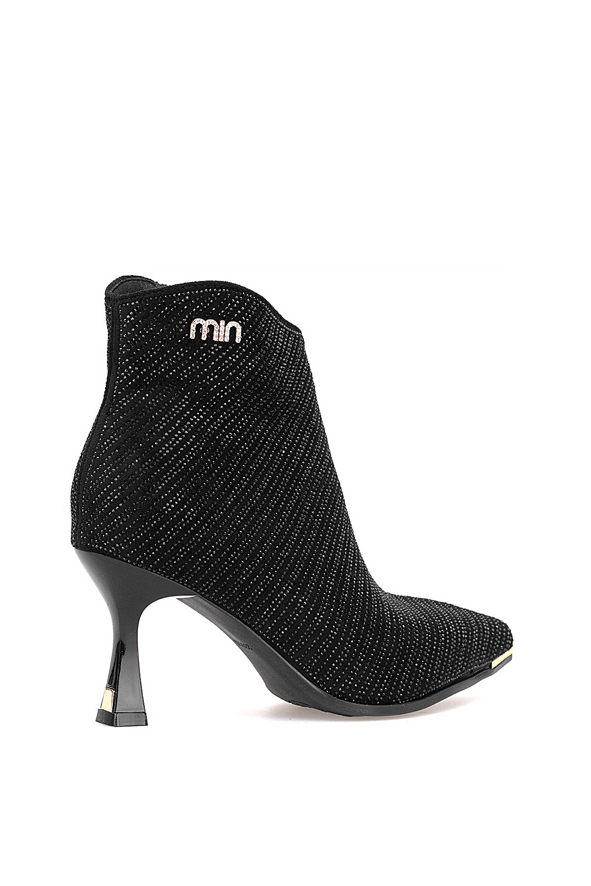 25K416-1 Kadın Taşlı Topuklu Bot Siyah - Görsel 5