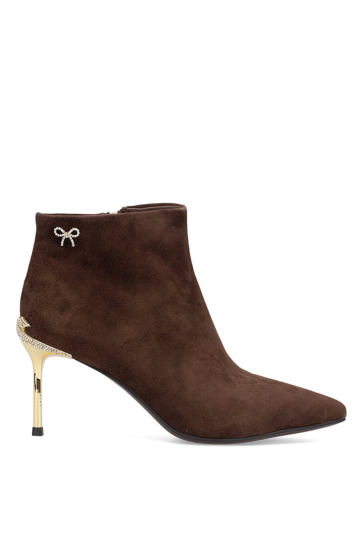 25K417 Kadın Hakiki Deri Topuklu Bot Kahverengi - Görsel 2