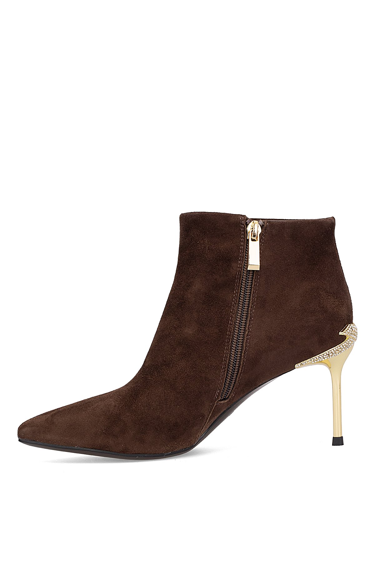 25K417 Kadın Hakiki Deri Topuklu Bot Kahverengi - Görsel 4