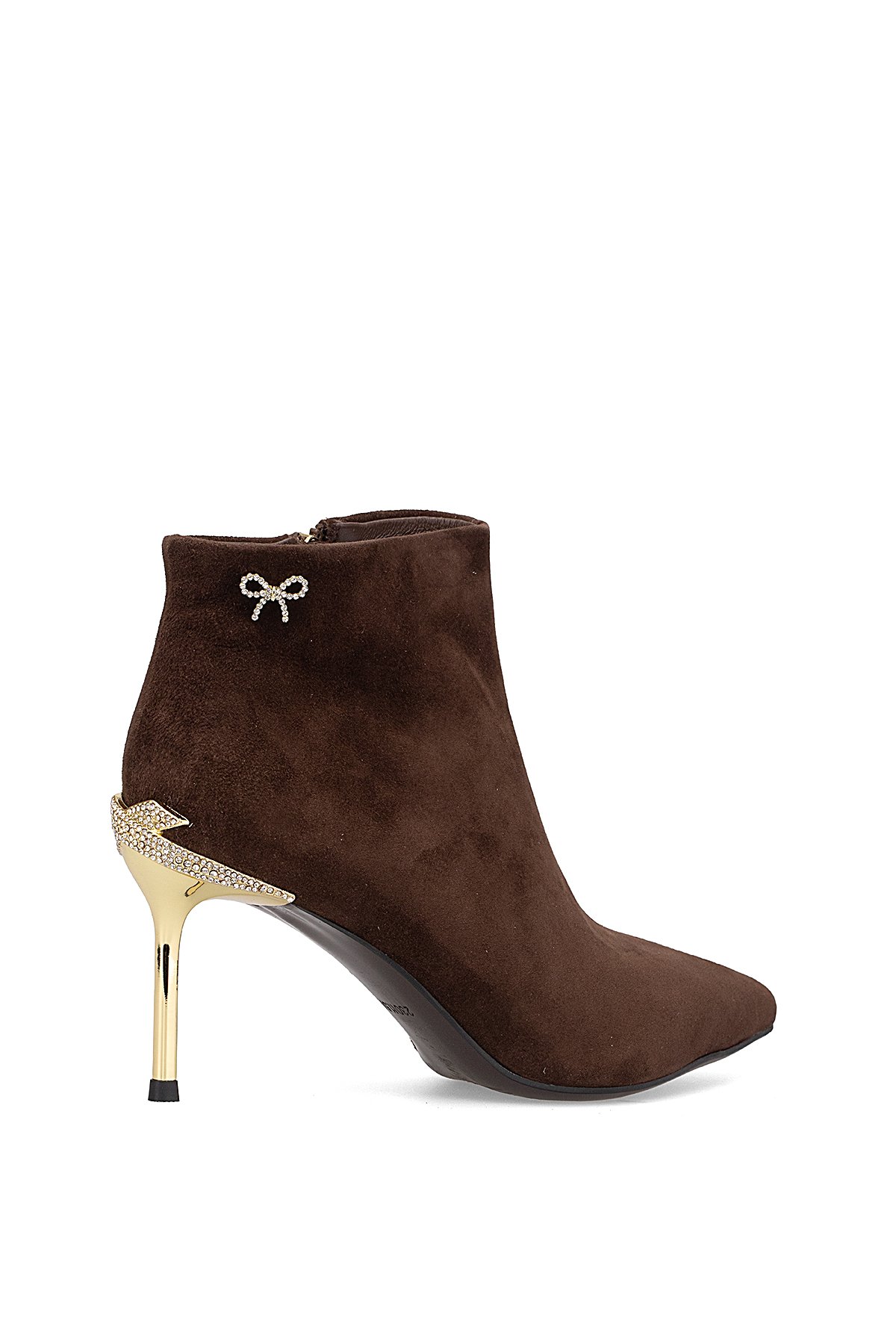 25K417 Kadın Hakiki Deri Topuklu Bot Kahverengi - Görsel 5