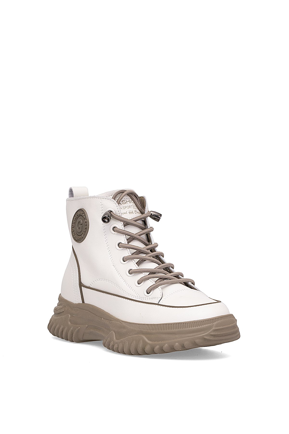 25K310-13 Kadın Hakiki Deri Sneaker Bot Bej - Görsel 3