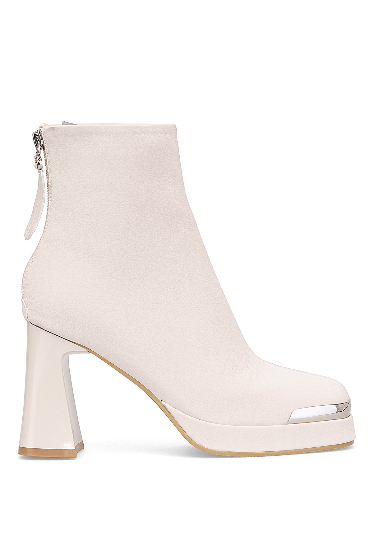 25K414-2 Kadın Hakiki Deri Topuklu Bot Bej - Görsel 2