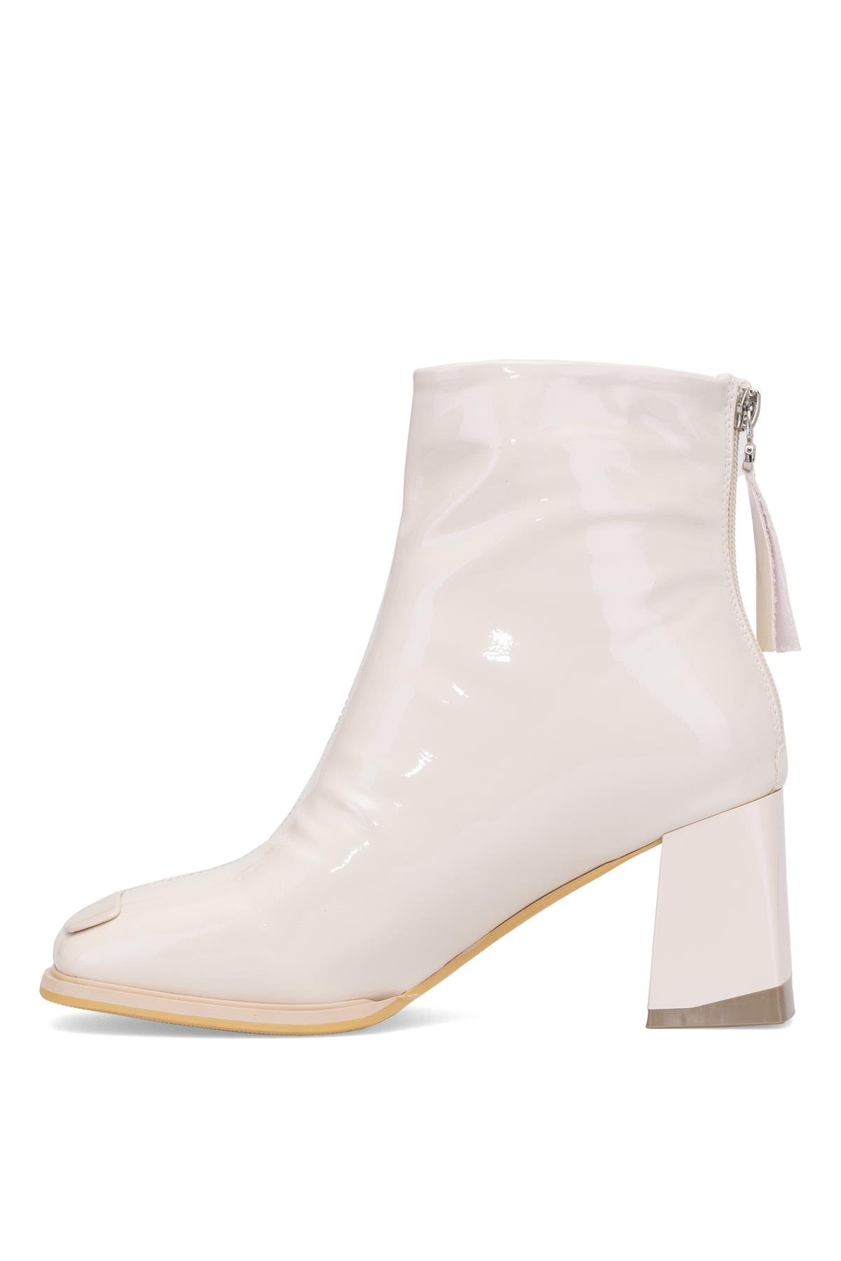 25K415-1 Kadın Hakiki Deri Topuklu Bot Bej - Görsel 4