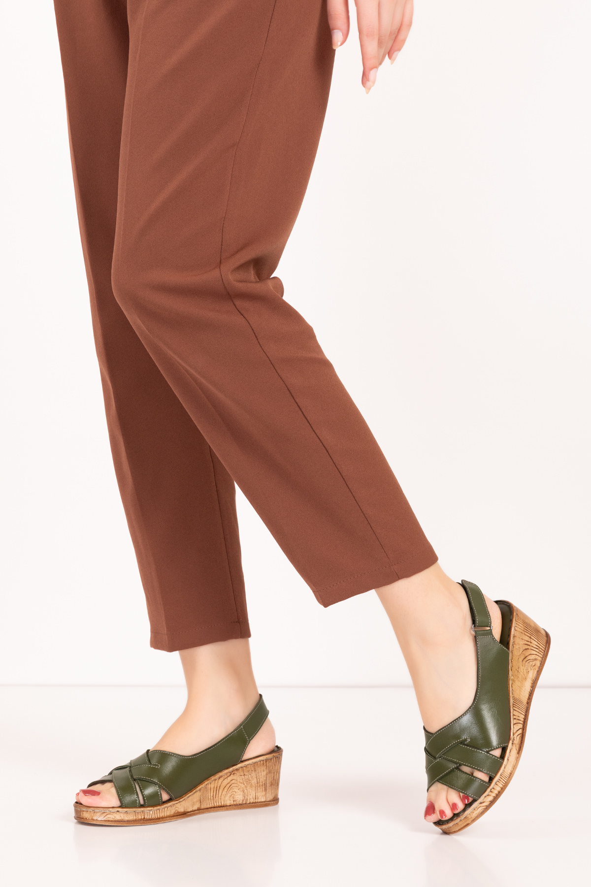 Gondol Hakiki Deri Dolgu Topuklı Yumuşak Taban Rahat Sandalet irm.06 - Görsel 3