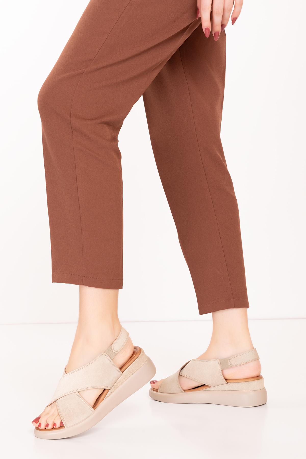 Gondol Hakiki Deri Kısa Topuklu Çapraz Sandalet elnr.393 - Görsel 3