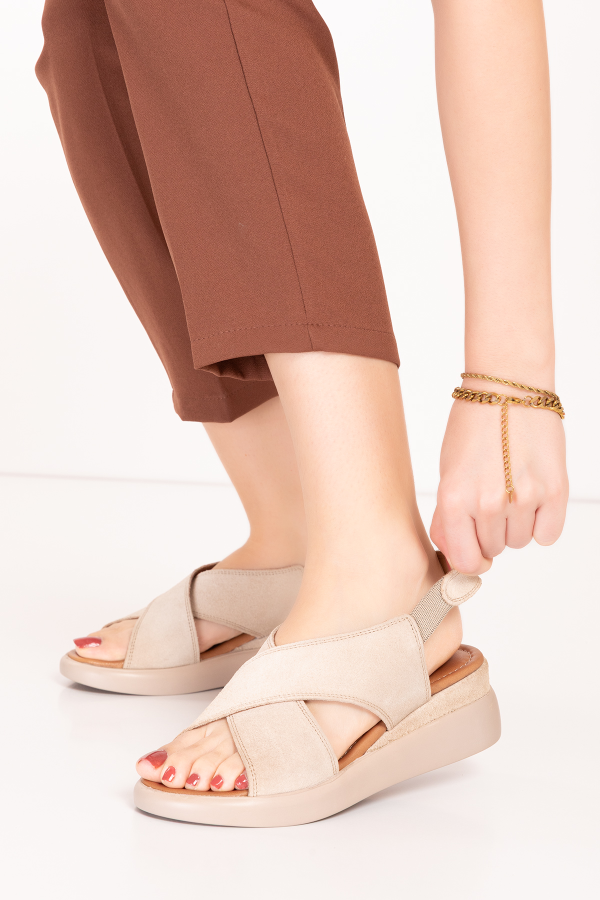 Gondol Hakiki Deri Kısa Topuklu Çapraz Sandalet elnr.393 - Görsel 4