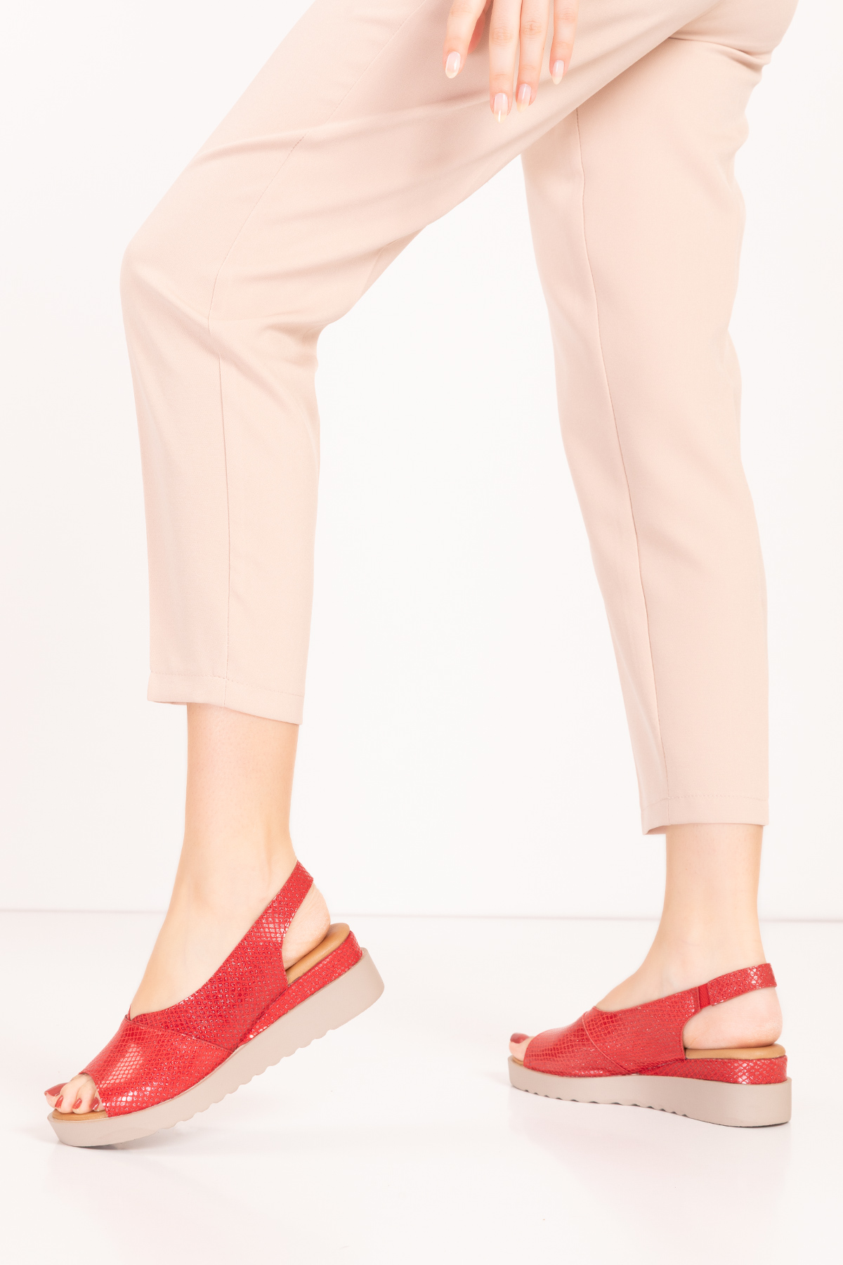 Gondol Hakiki Deri Kısa Topuklu Lazer Kesim Sandalet elnr.365 - Görsel 6