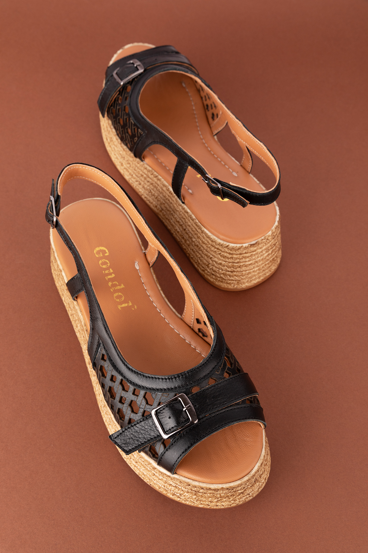 Gondol Kadın Hakiki Deri Platform Lazer Kesim Sandalet mlk.5225 - Görsel 2