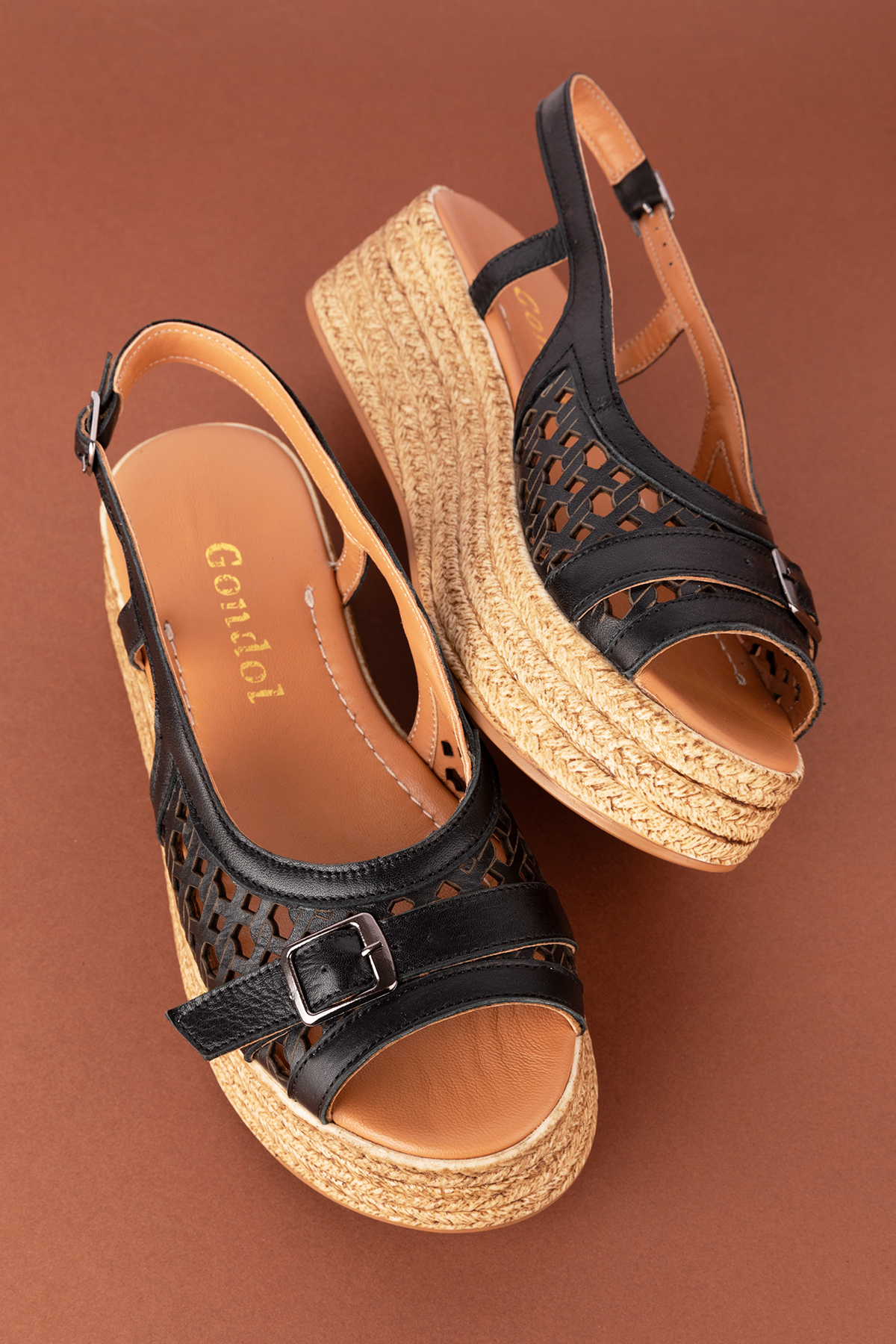 Gondol Kadın Hakiki Deri Platform Lazer Kesim Sandalet mlk.5225 - Görsel 4