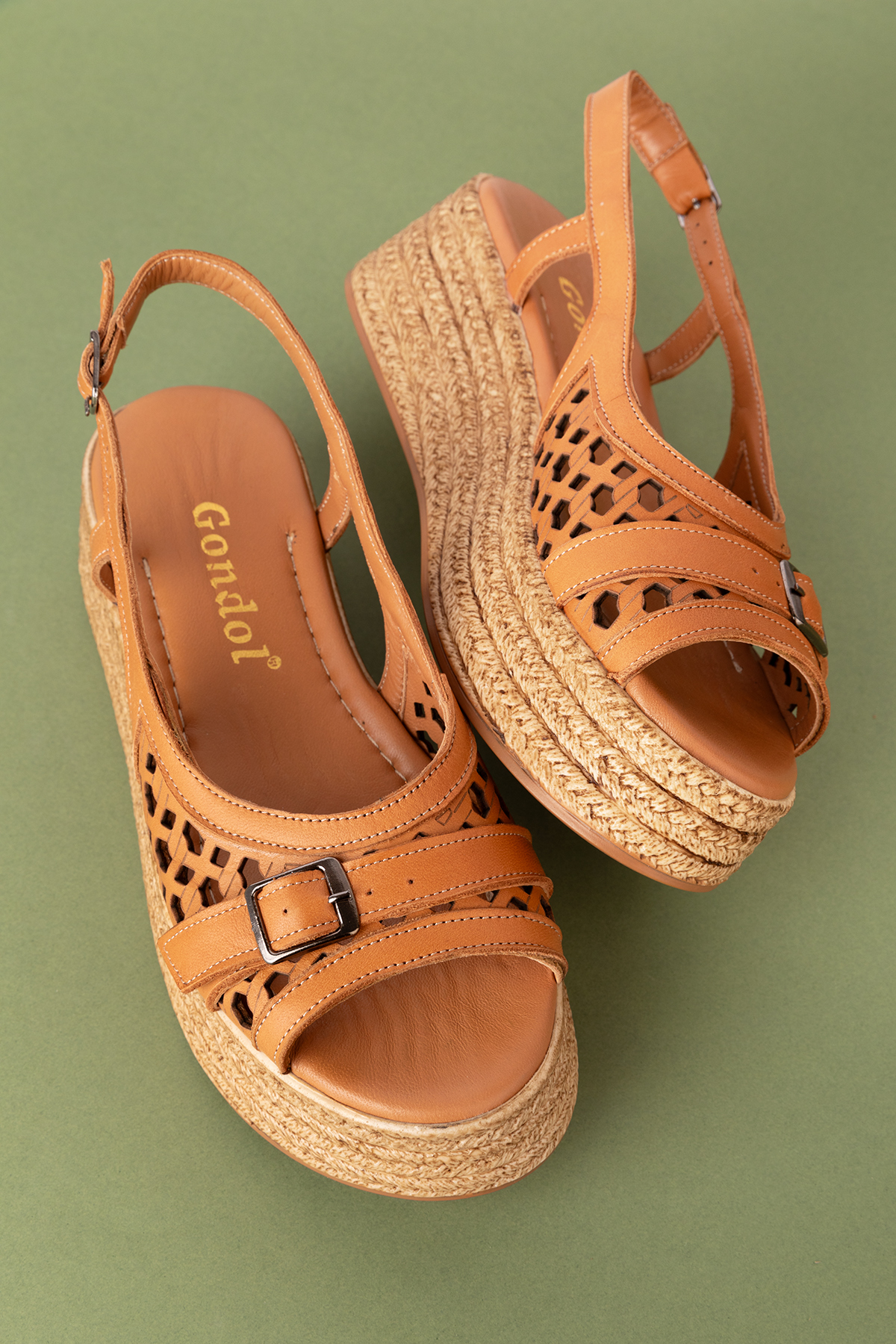 Gondol Kadın Hakiki Deri Platform Lazer Kesim Sandalet mlk.5225 - Görsel 4