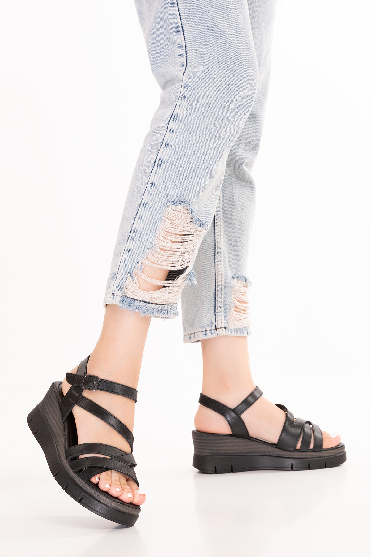 Gondol Kadın Hakiki Deri Platform Topuklu Rahat Günlük Sandalet tlh.1055 - Görsel 2