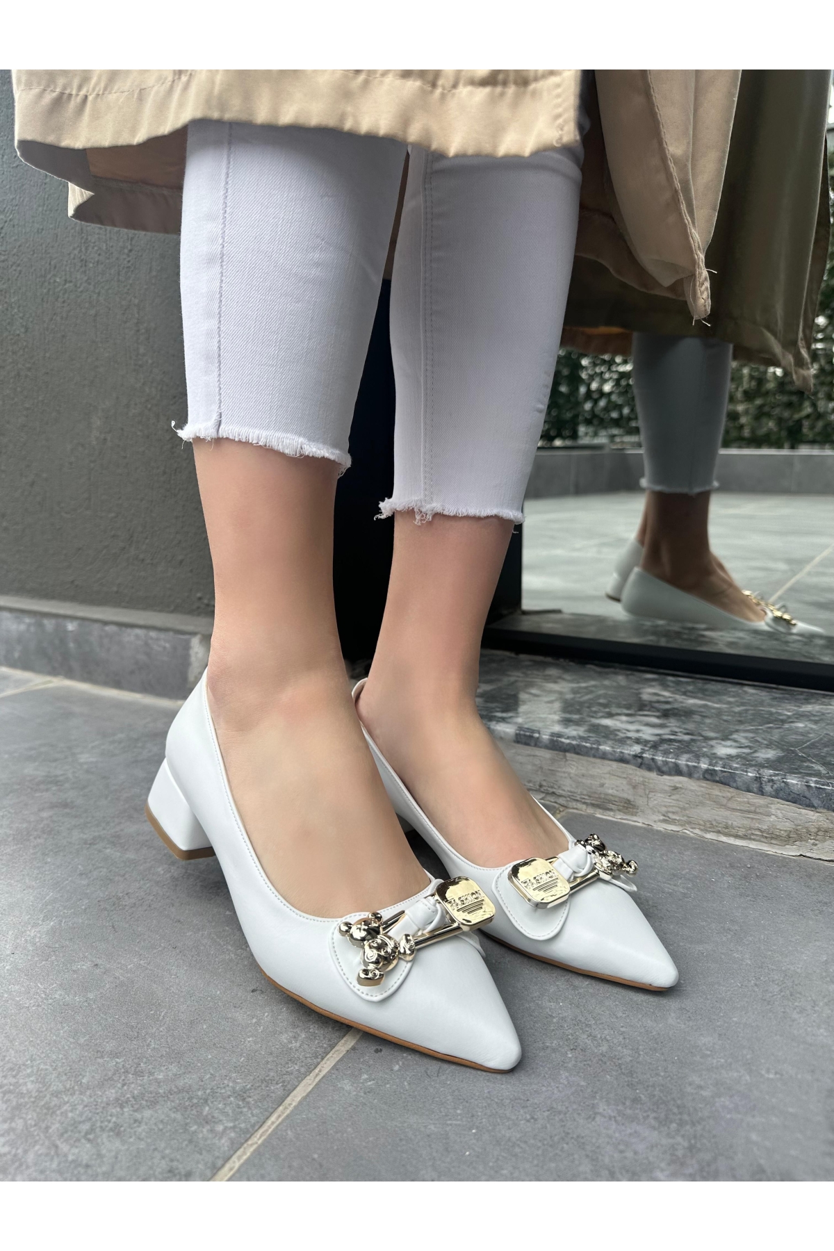 Beyaz Kadın Topuklu Ayakkabı - Görsel 4