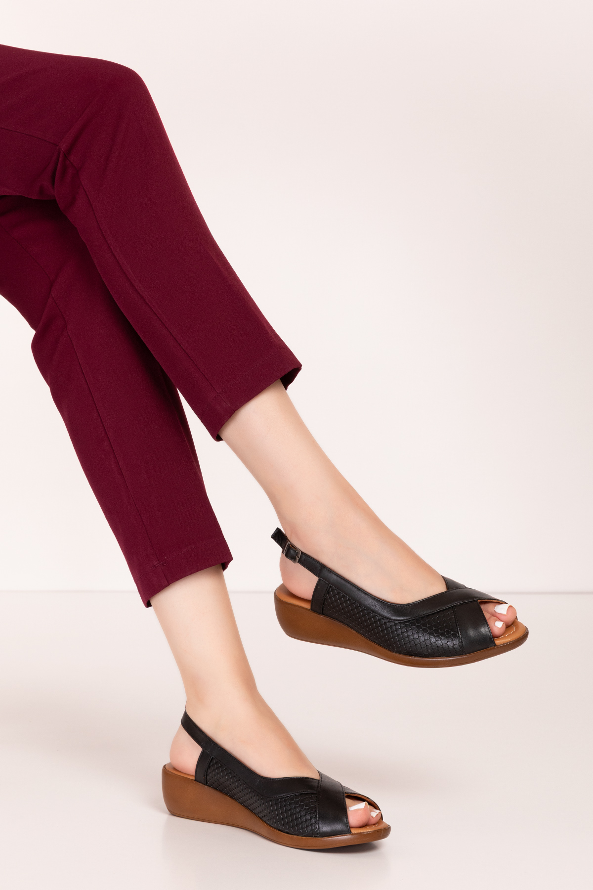 Gondol Hakiki Deri Dolgu Topuklu Rahat Anne Sandalet mlk.5812 - Görsel 2