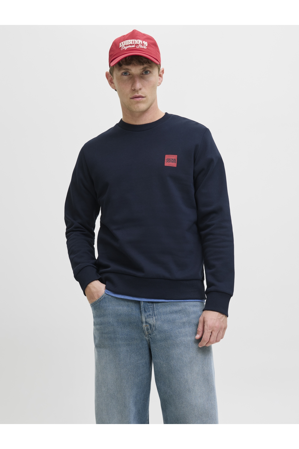 Jack Jones Jjbrandy Sweat Crew Neck Ln Erkek Lacivert Sweatshirt