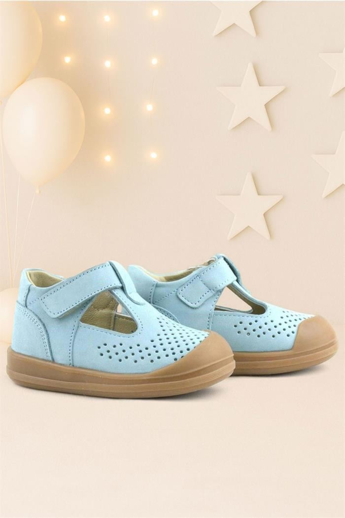 Shaun Hakiki Deri Mavi Cırtlı Anatomik Bebek Sandalet - Görsel 2