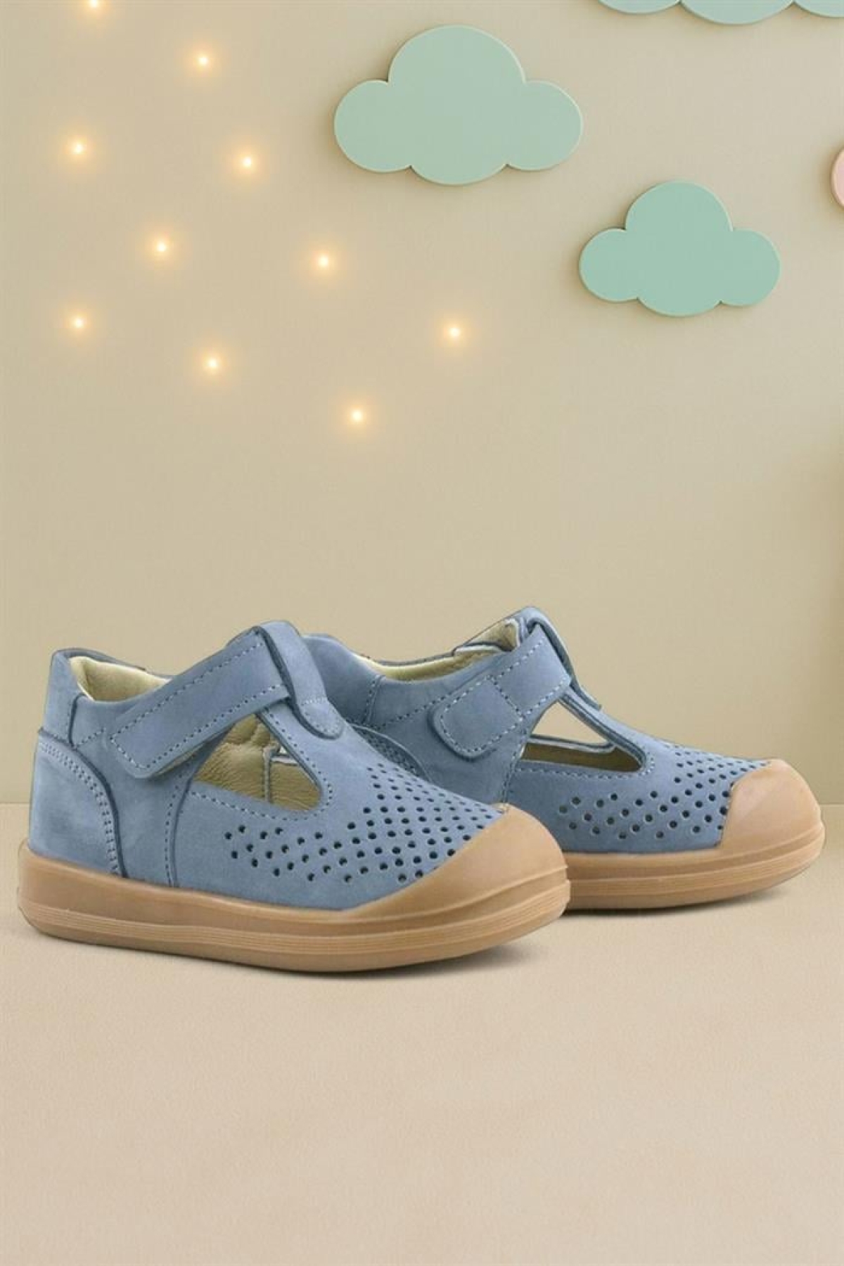 Shaun Hakiki Deri Gri Cırtlı Anatomik Bebek Sandalet - Görsel 2