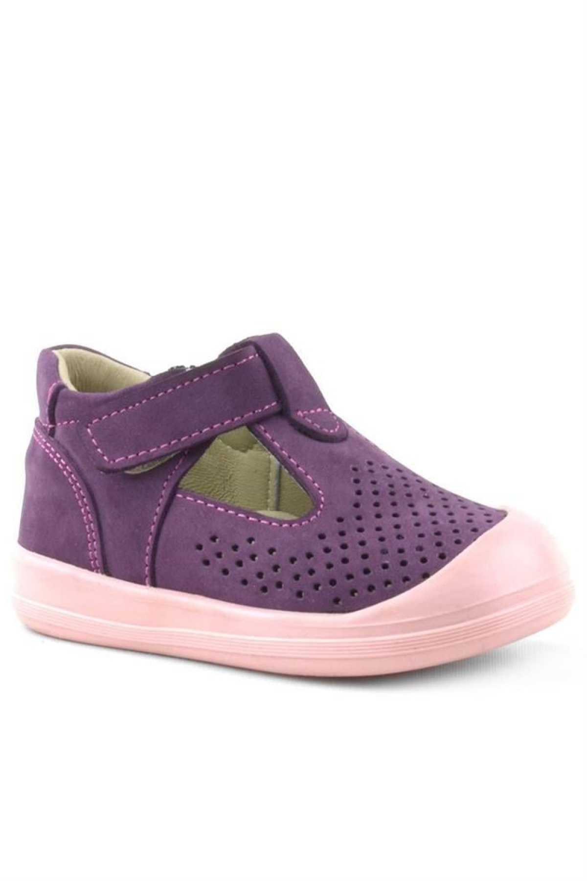 Shaun Hakiki Deri Mor Cırtlı Anatomik Bebek Sandalet - Görsel 3