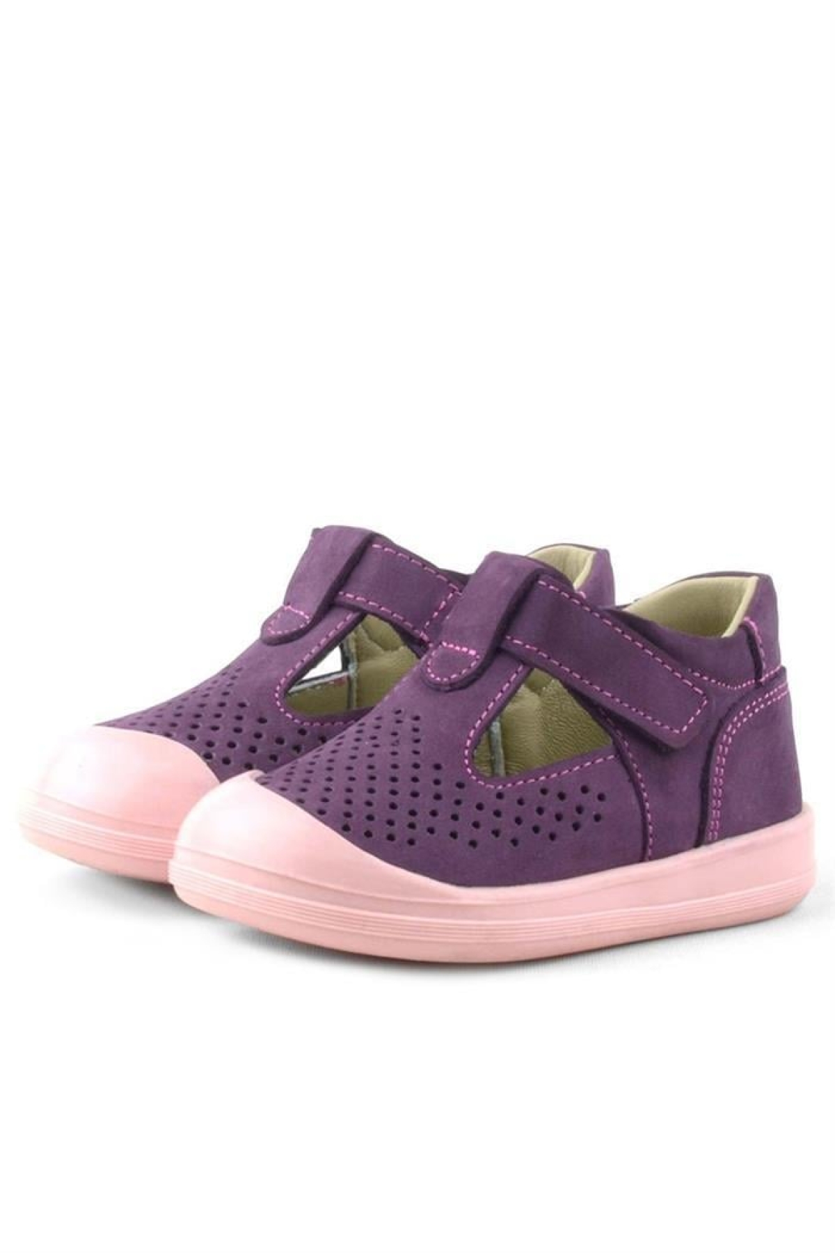 Shaun Hakiki Deri Mor Cırtlı Anatomik Bebek Sandalet - Görsel 6